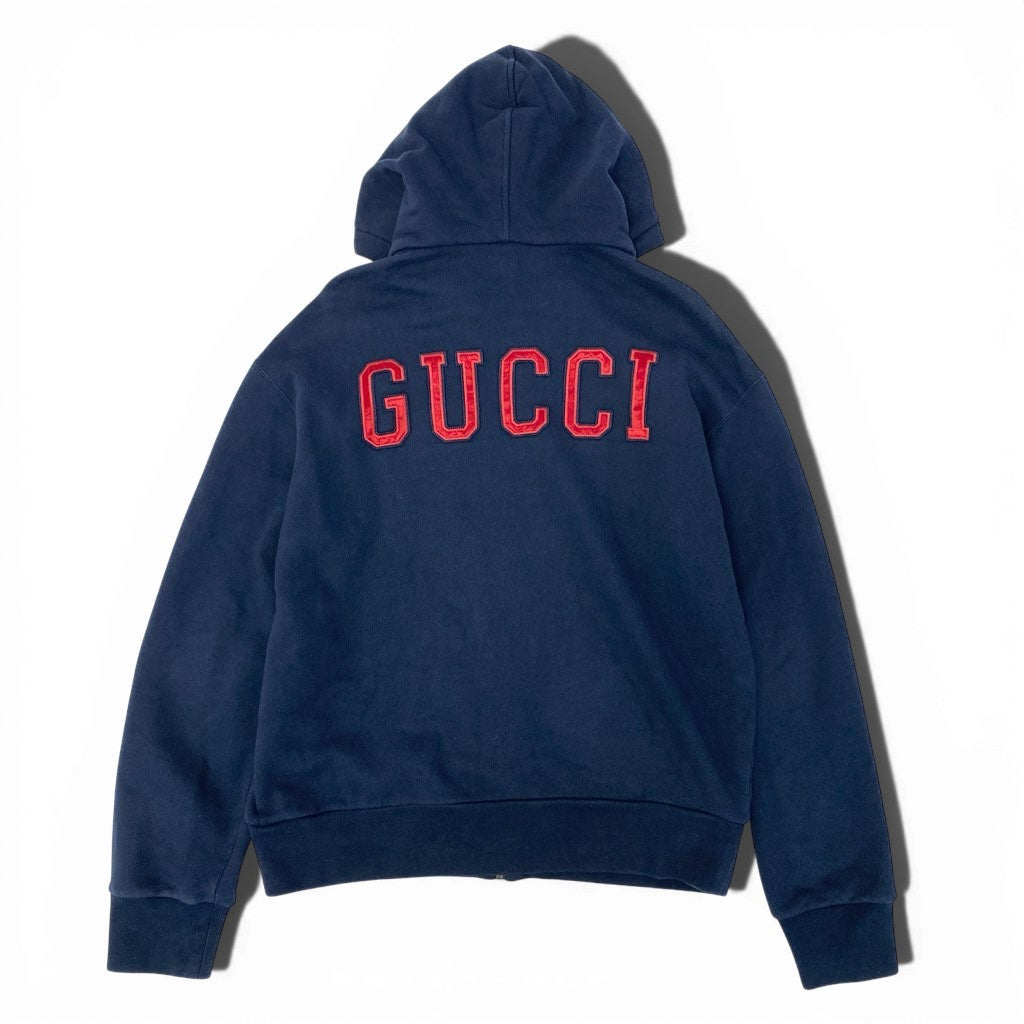 29a9 GUCCI グッチ 18AW MLB NY ヤンキース フロント刺繍 ジップアップ スウェットパーカー バックロゴ メンズ 紳士服 519681 X9Y96 Mサイズ ネイビー コットン100％o07t