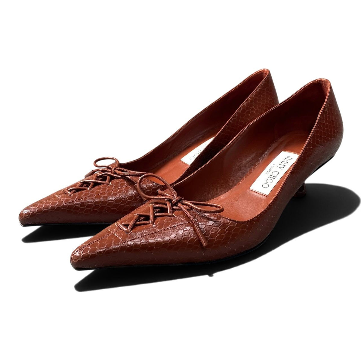 h10 JIMMY CHOO Searlett 50 スネークスキンプリント スカーレット 37サイズ ブラウン レザー レディース 女性用k02i