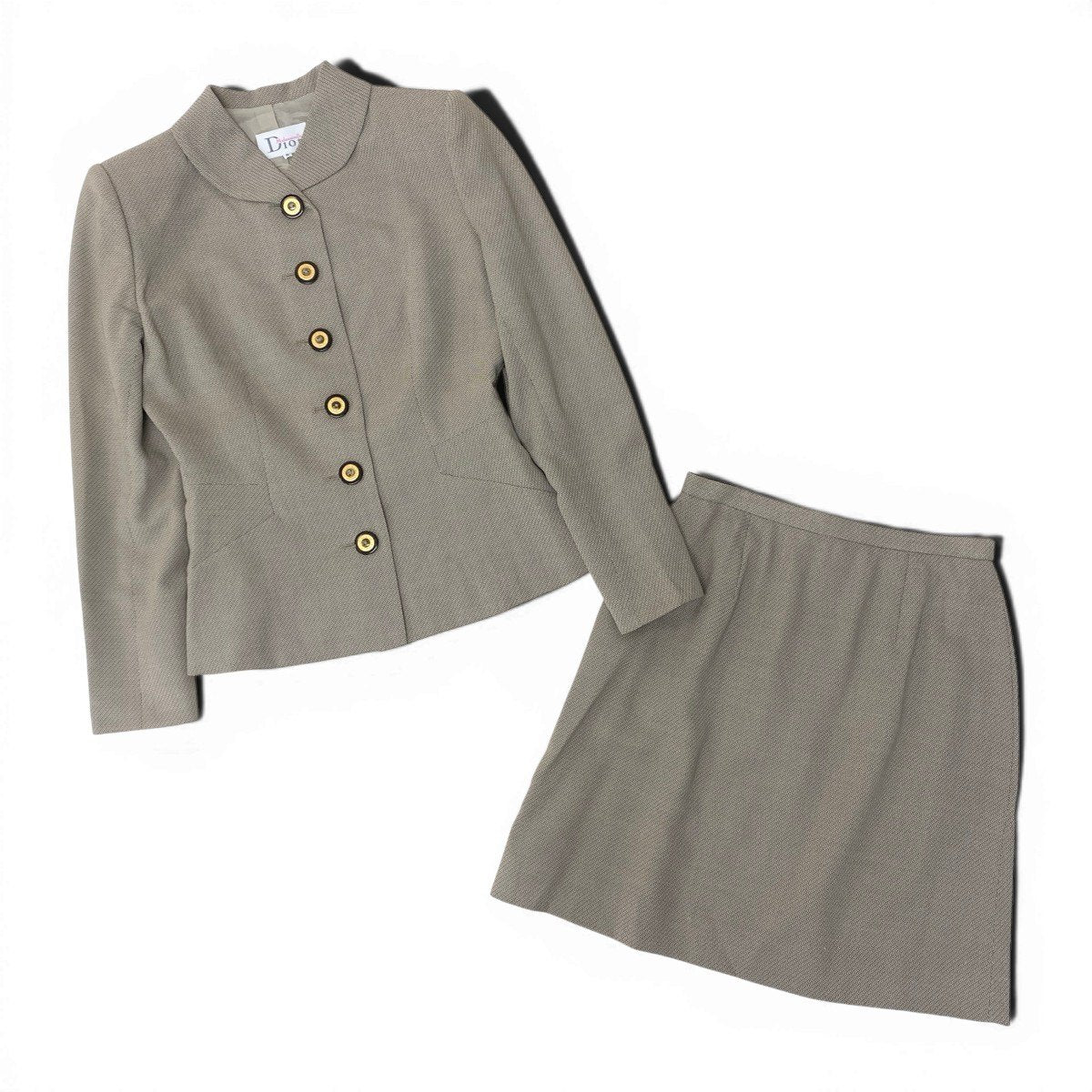 60f17 Christian Dior クリスチャンディオール ロゴボタン セットアップ ジャケットスカート Mサイズ ベージュ ウール レーヨン レディースo07t