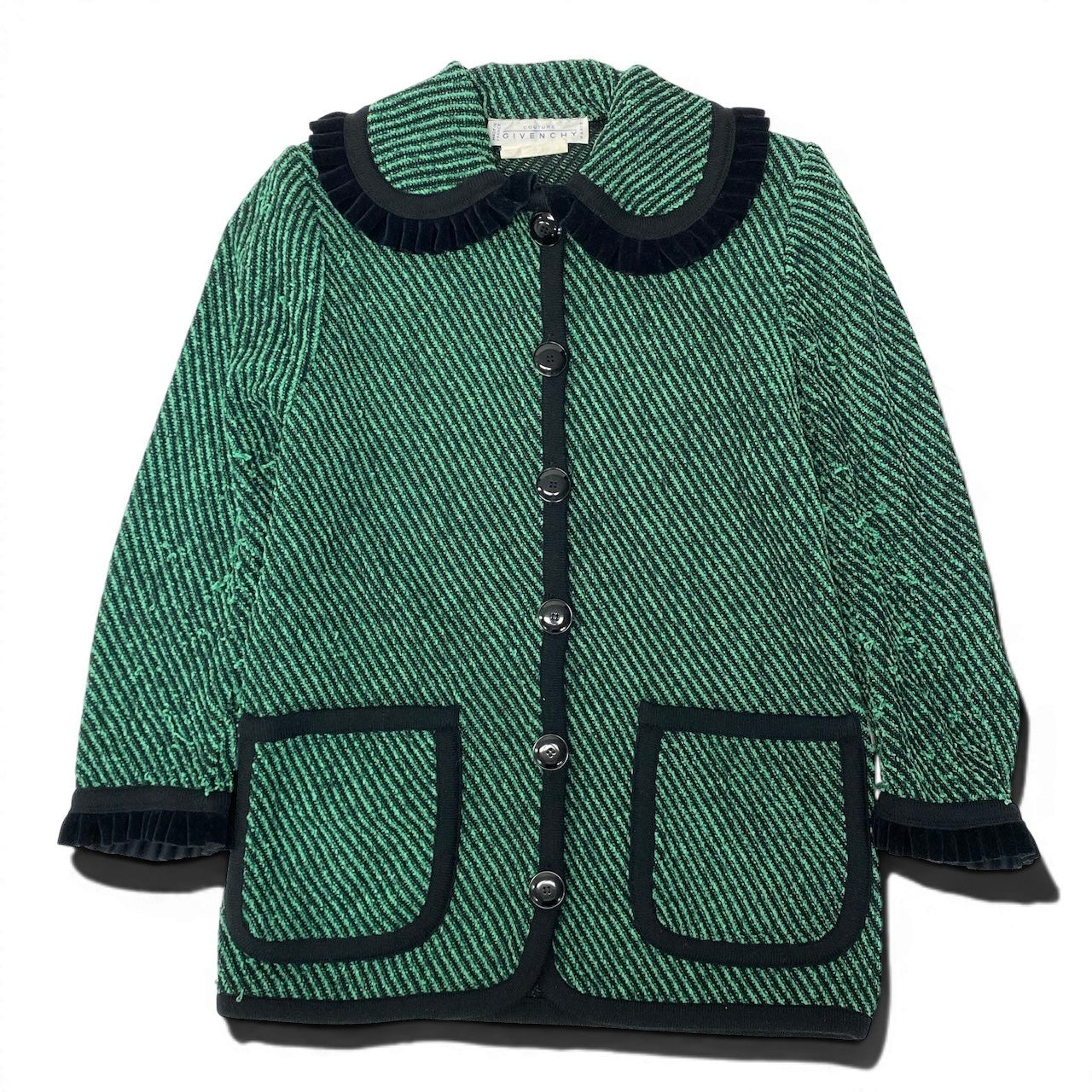 7d24 GIVENCHY ジバンシー ニットジャケット ストライプ柄 サイズ38 グリーン ブラック ウールブレンド レディース 女性服o07t