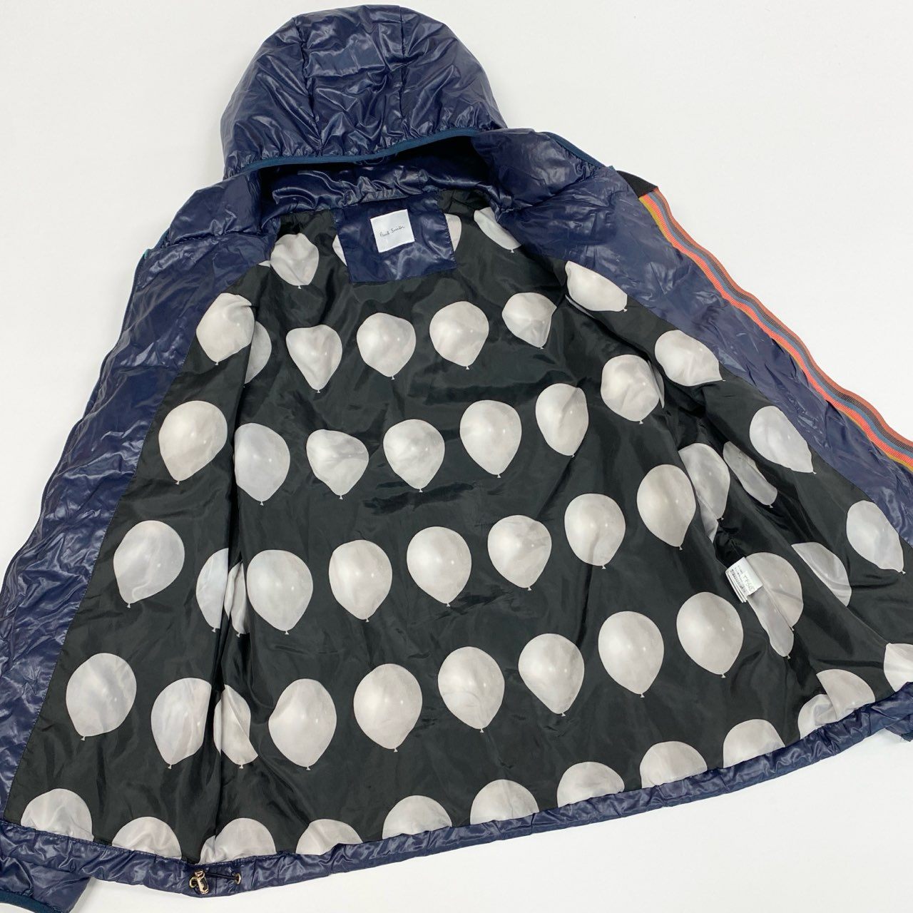 41i26 Paul Smith ポールスミス ダウンジャケット フーディージャケット アウター 裏地風船柄 L ネイビー メンズk02i