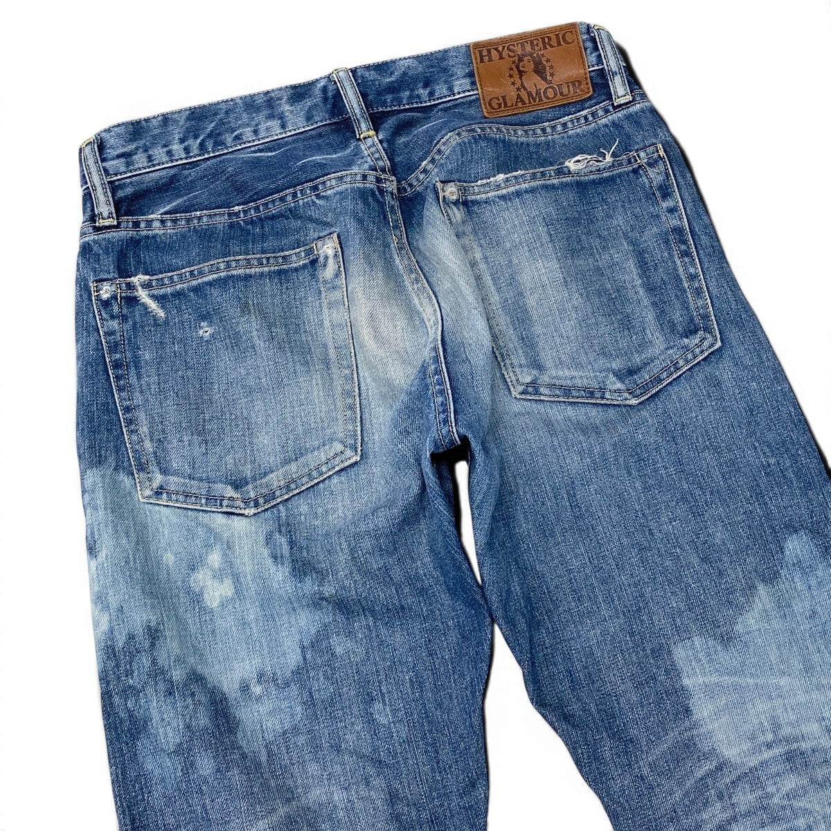 4g1 HYSTERIC GLAMOUR ヒステリックグラマー ダメージデニムパンツ パッチワーク スタッズ クラッシュ加工 30インチ インディゴブルー メンズu02t