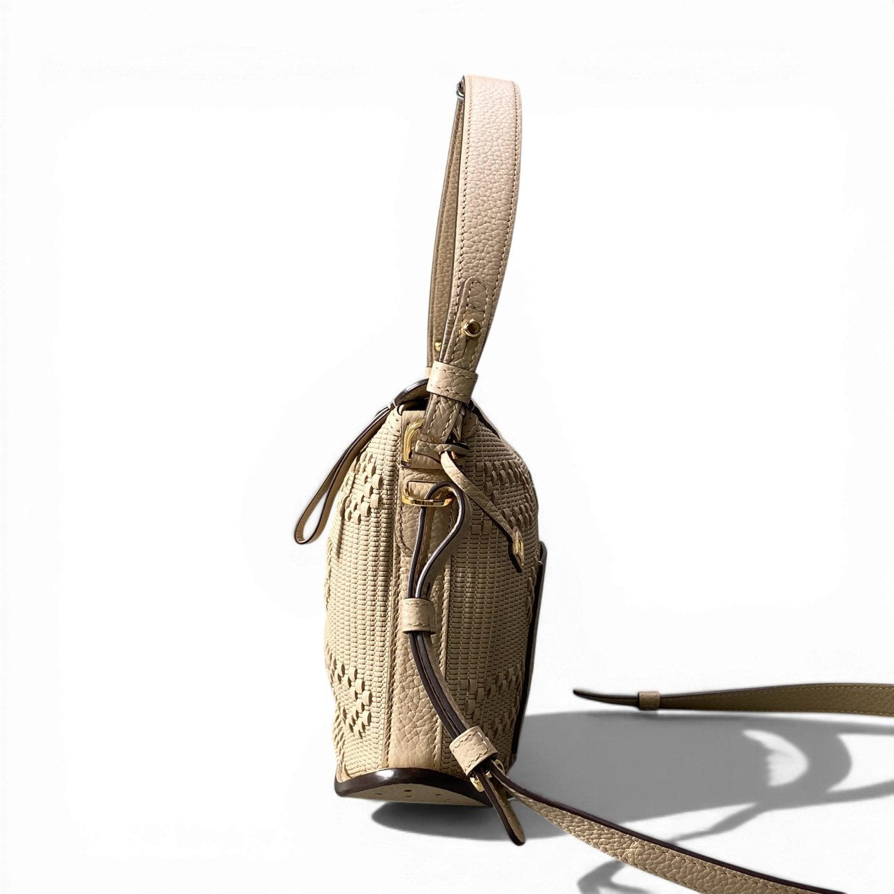 d9 【極美品】DELVAUX デルヴォー 2024年 パンスウィング  Pin Swing Toile de Cuir ベージュ イリュージョンジャガード ハンドバッグ ショルダーバッグk02i
