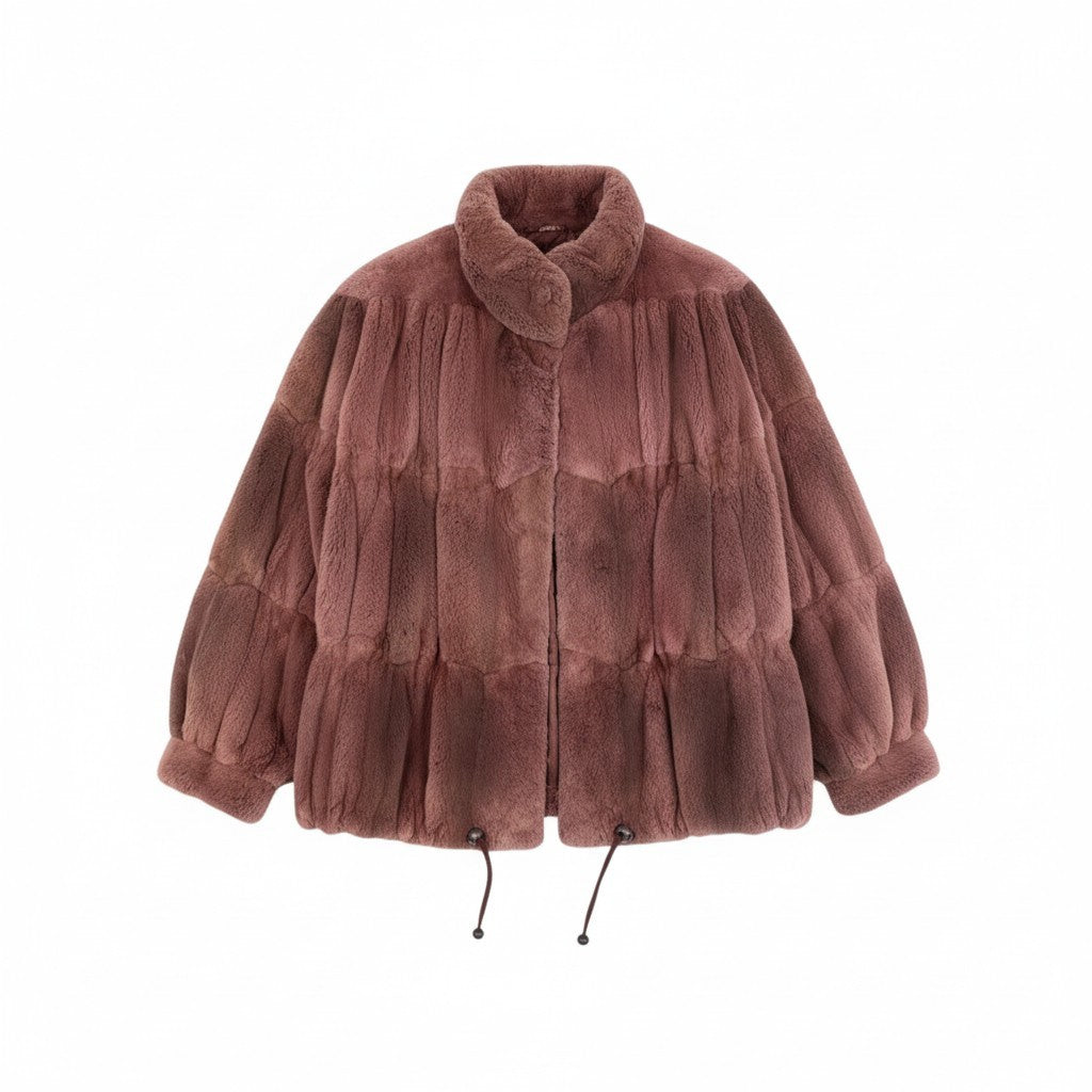 83L10 EMBA エンバ 染め シェアードミンク ファーコート サイズF ピンクパープル 本毛皮 MINK FUR ポケット有 希少デザインt18r