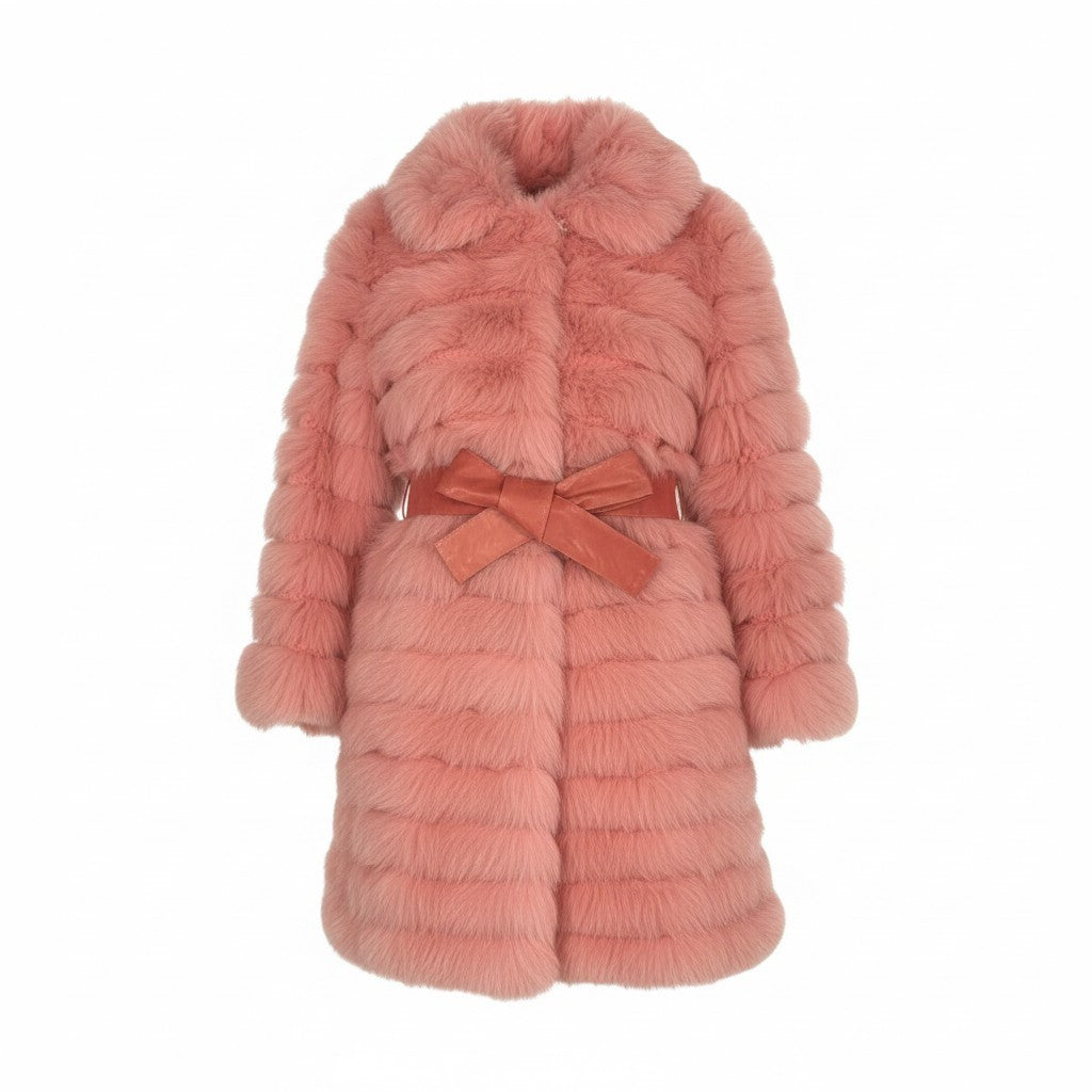 27k14《超希少》 染めフォックスファー 超ロングコート 102cm ピンク 最高級本毛皮 FOX FUR リアルファーt18r