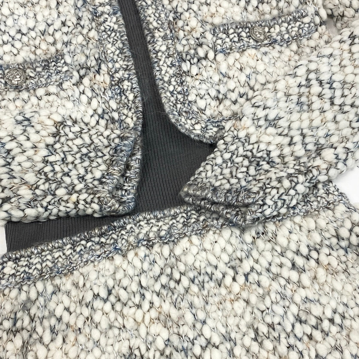 Cg10 【美品】CHANEL 2016年 シルクウール ドッキングドレス P54439 34サイズ グレー系 ウール100％ レディース 女性用ta1