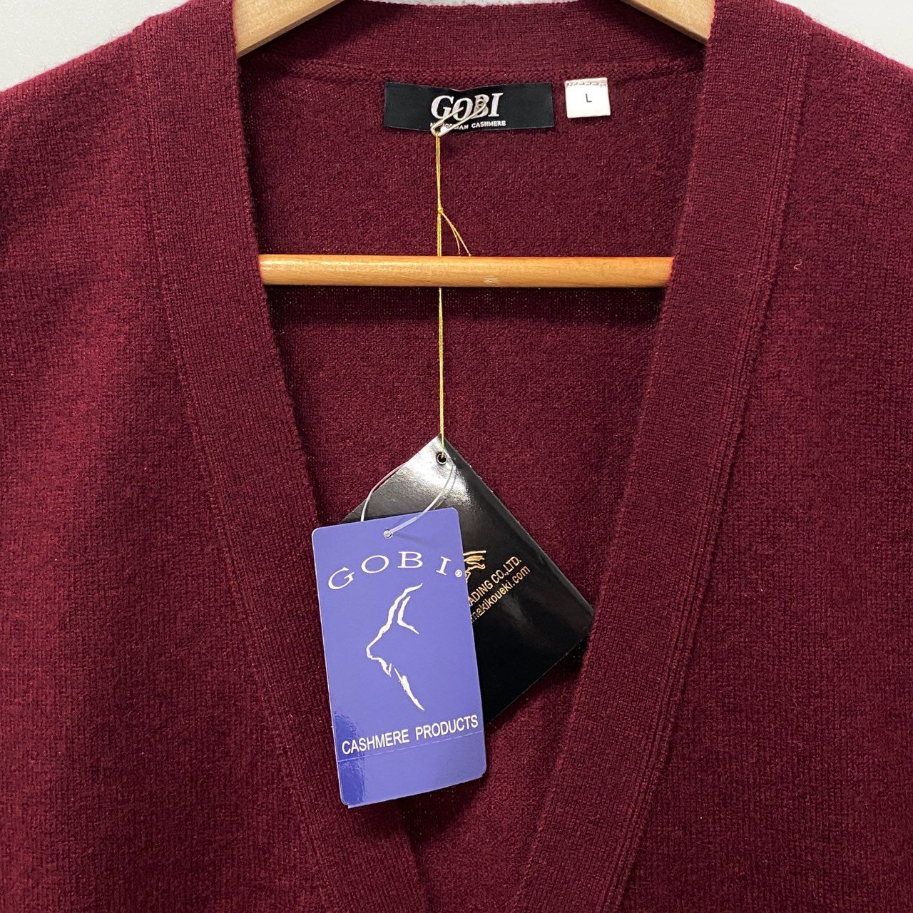 62a28 【新品保管品】GOBI ゴビ カシミヤニットベスト カシミア トップス モンゴル製 Lサイズ ボルドー カシミヤ100％ メンズ 男性用u02t