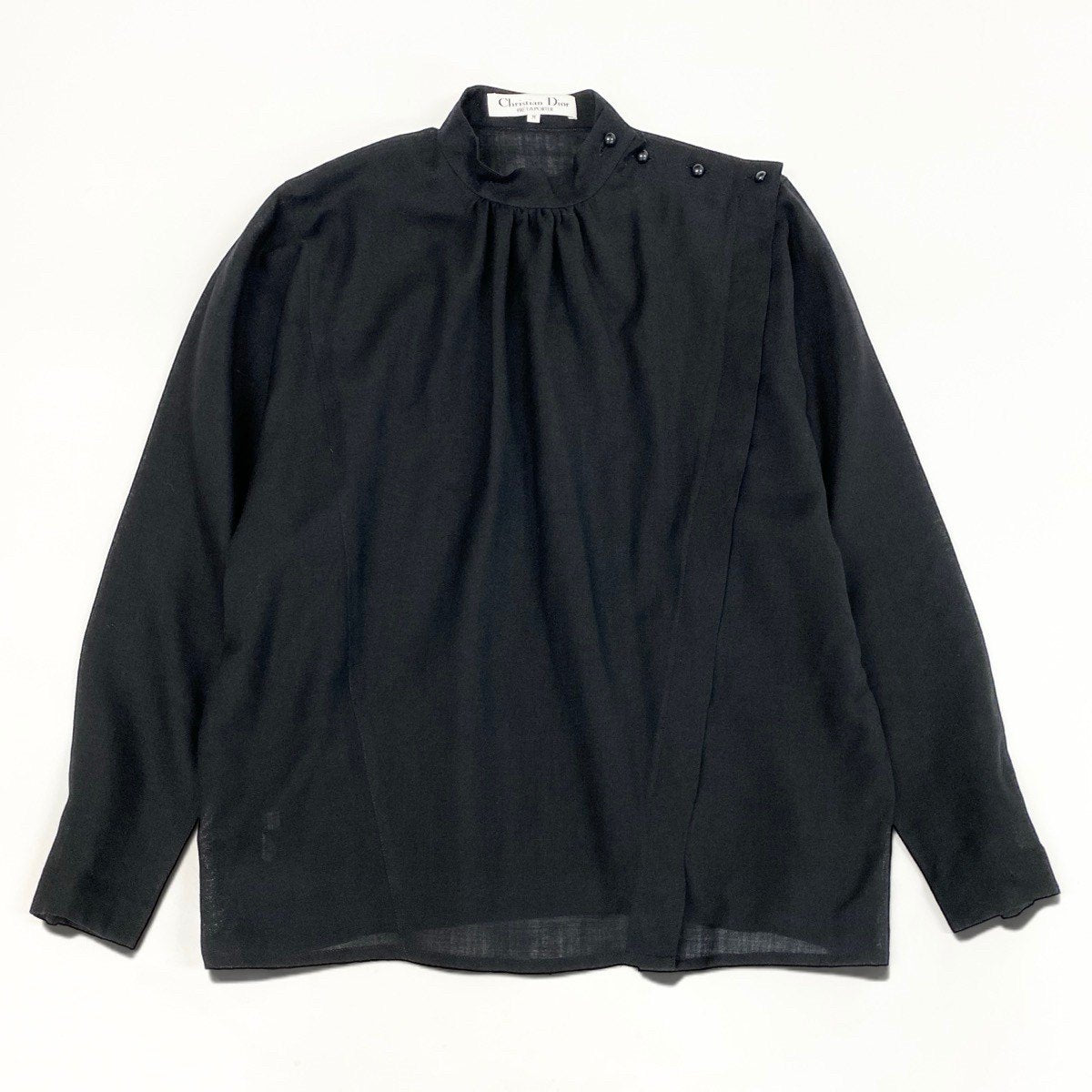 Eh6 Christian Dior クリスチャンディオール ボトルネックブラウス 長袖ブラウス 80～90’s Vintage シアートップス M ブラック レディース 女性用o07t