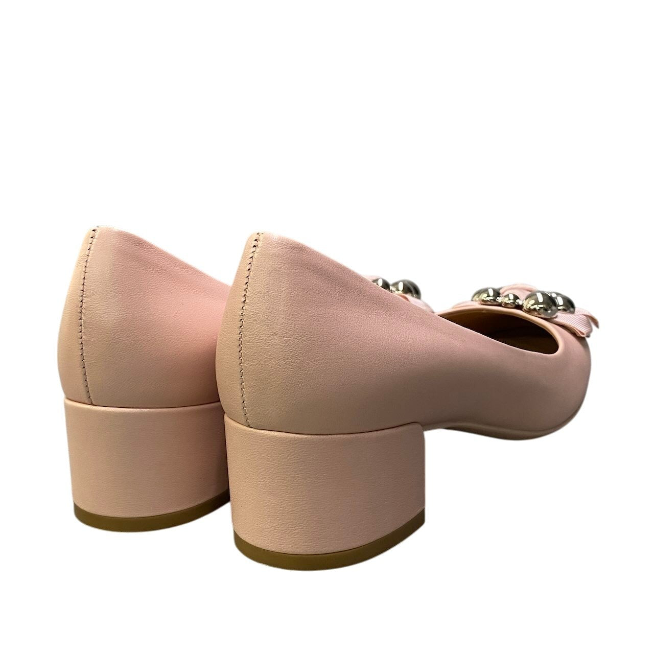 2e18 Salvatore Ferragamo サルヴァトーレフェラガモ ラウンドトゥ ヒールパンプス チャンキーヒール サイズ5 1/2 ピンク レディース 女性靴u02t