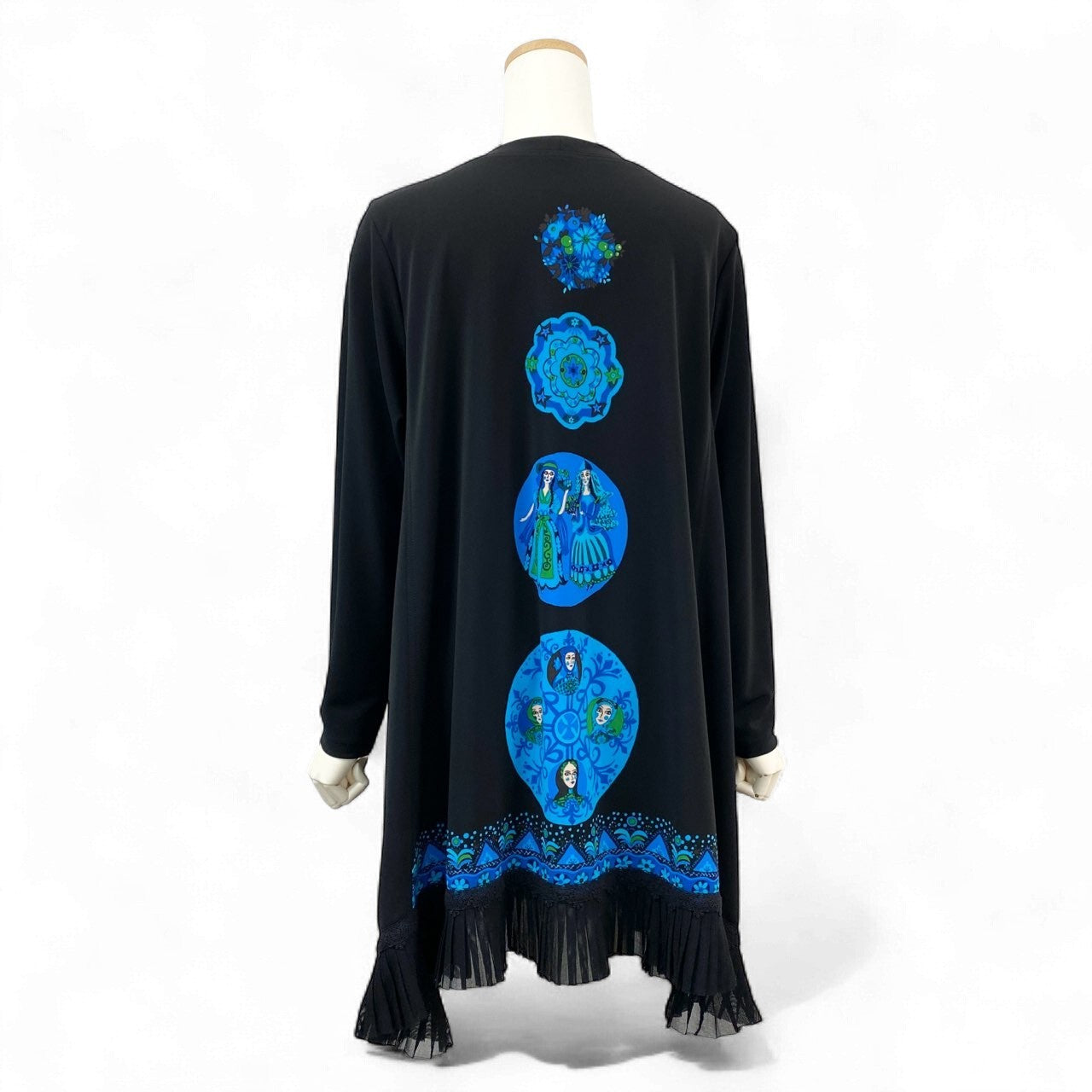 2k19《美品》 TOKUKO 1er VOL トクコプルミエヴォル 長袖ワンピース チュニック Aライン 裾シアープリーツ 9 ブラック レディースu02t