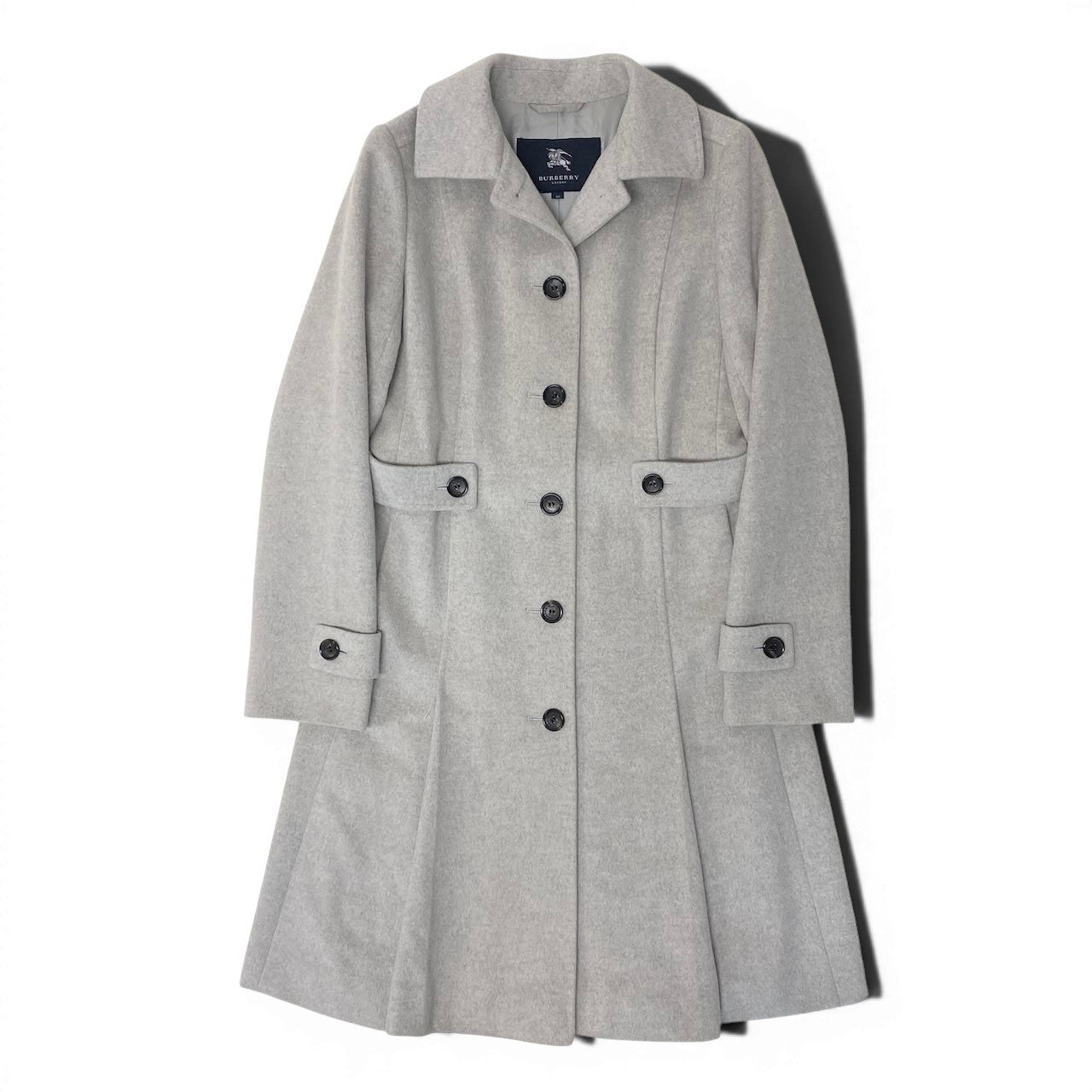 68g4 BURBERRY LONDON バーバリー ステンカラーコート ロングコート アンゴラ混 サイズ40 ライトグレー レディース 女性用o07t