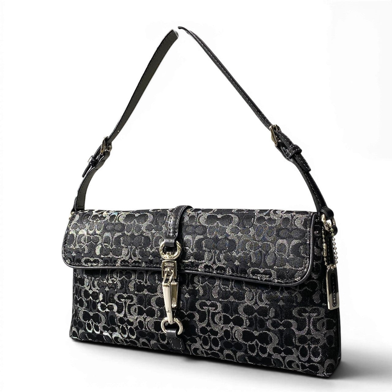 f11 《美品》 COACH コーチ シグネチャー ハンドバッグ ポーチ Signature Hand-pouch G05M / 3595 Black ブラックt18r