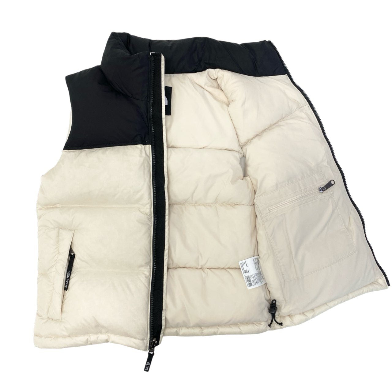 60c6 THE NORTH FACE ザ ノースフェイス 韓国ノース 1996 ECO NUPTSR VEST ヌプシ ダウンベスト サイズS/85  ブラック クリーム レディース 女性用 アウターk02i