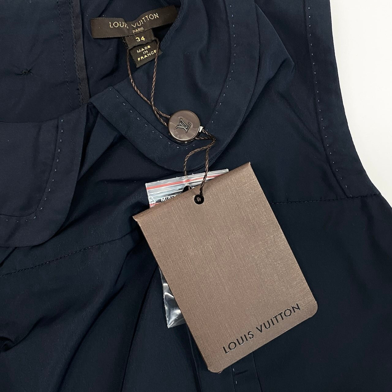 Ec31 《未使用品》 LOUIS VUITTON ルイヴィトン バックボタン フリルワンピース Back button Frill Dress サイズ34 ネイビー タグ付t18r