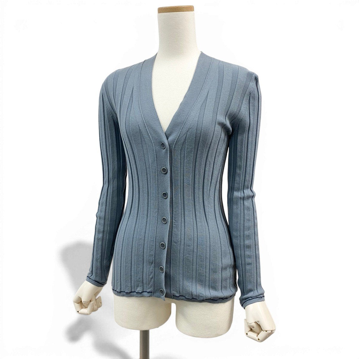 90g24 Lolo Piana ロロピアーナ カシミヤニット リブニット カーディガン サイズ38 ブルーグレー カシミア100％ レディースt18r