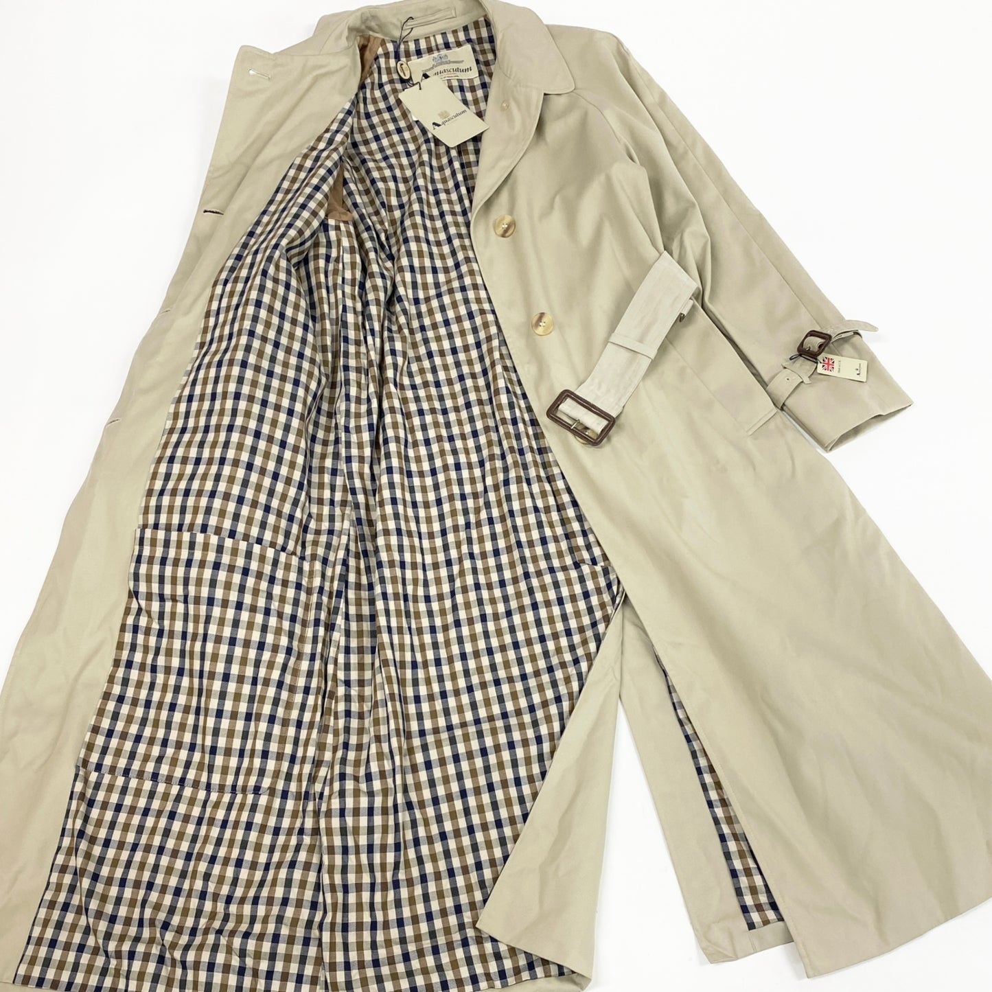 35L19 【美品】Aquascutum アクアスキュータム ステンカラーコート トレンチコート ロングコート アウター 6サイズ ベージュ コットン100％ レディースu02t