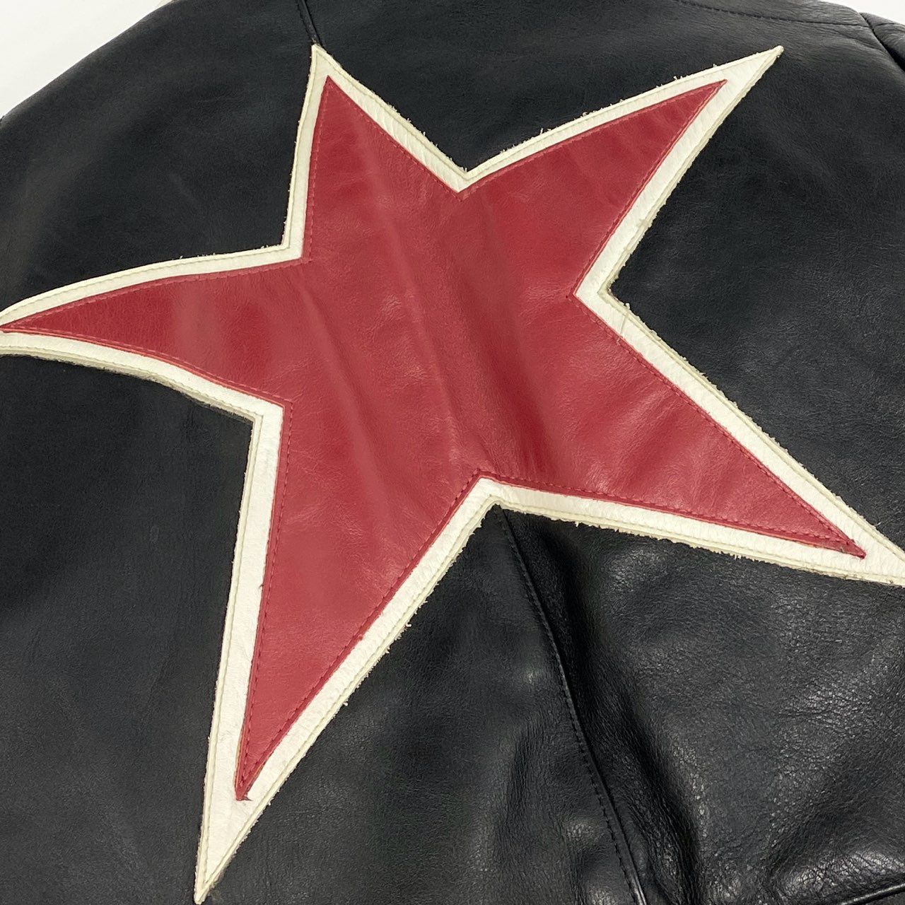 49f2 VANSON バンソン USA製 BOSTON MASS ワンスター シングルライダースジャケット レーシング ワッペン 42 ブラック マルチカラー レザー