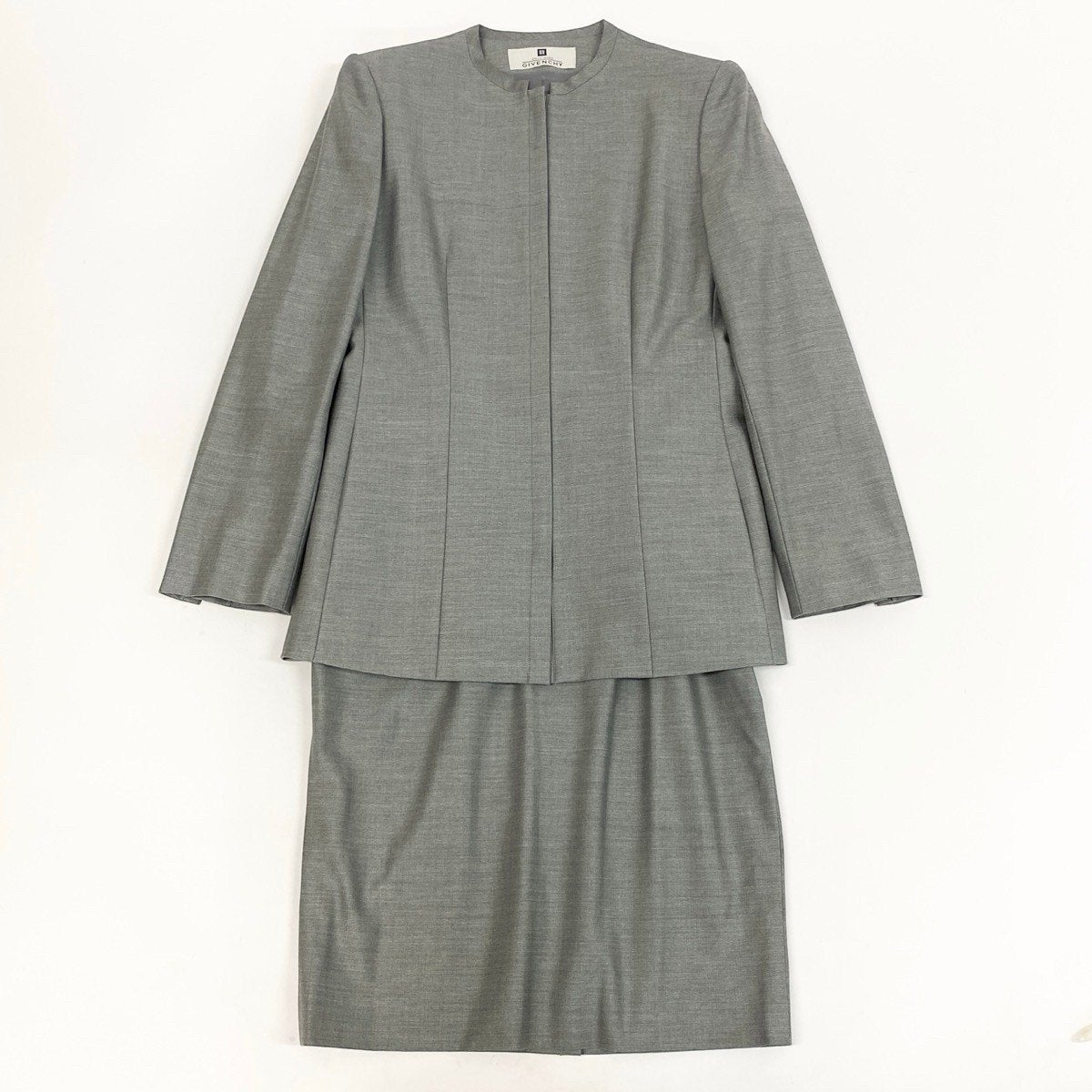 Eh6 GIVENCHY ジバンシー セットアップスカート スーツ ノーカラージャケット フォーマル ウール シルクブレンド 706-57020 40 グレー レディース 女性用o07t