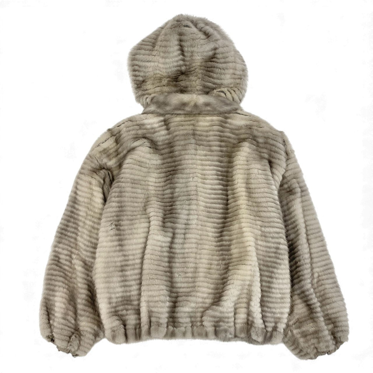 50k29《本毛皮》 サファイアミンク リバーシブル ファージャケット フード取り外し可 ミンクファー リアルファー 横段 MINK FUR シルバーグレー系u02t