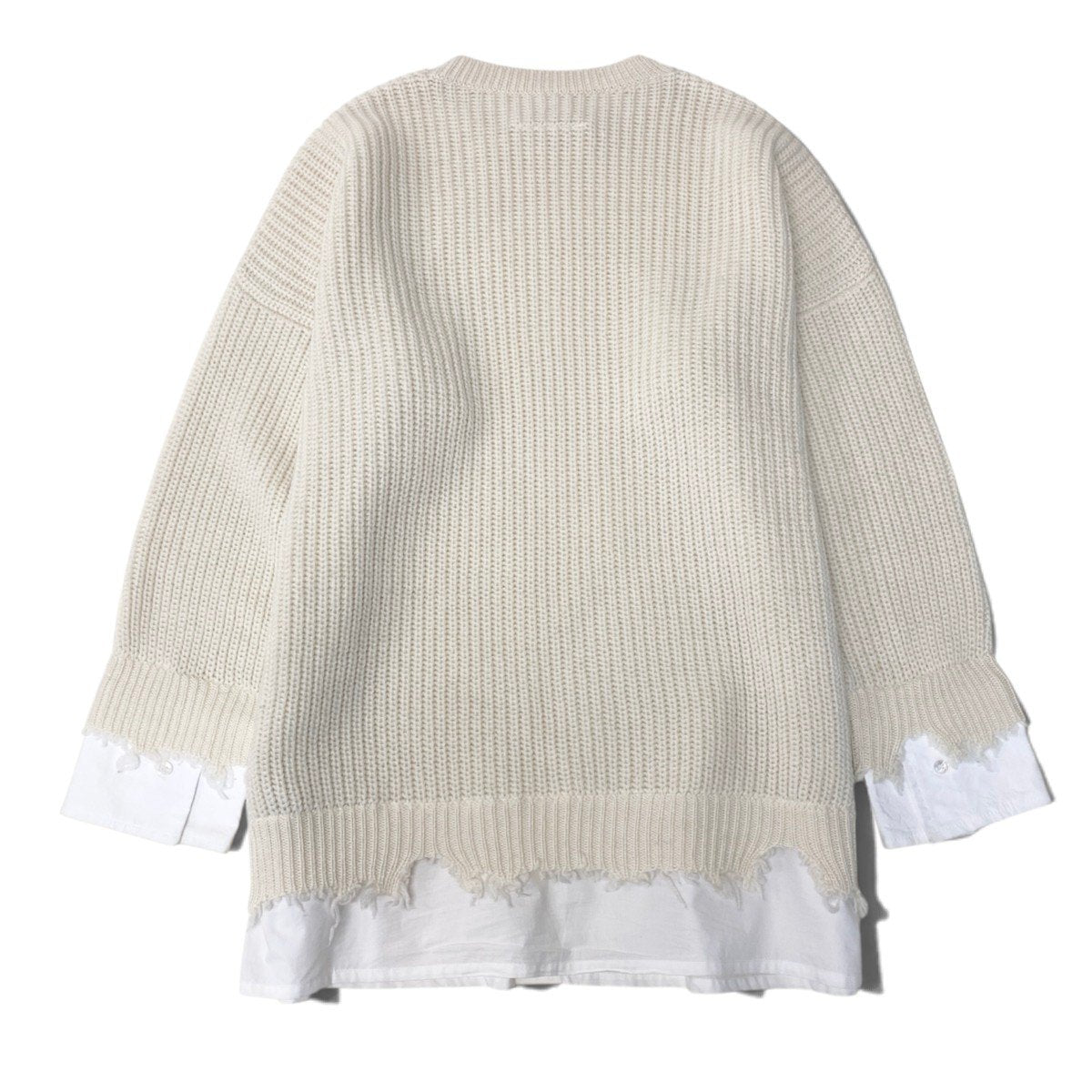 Mi13 MM6 Maison Margiela メゾンマルジェラ ニットセーター レイヤード ウールニット ダメージ加工 Shirt Bottom Sweater S アイボリー ホワイト メンズ 男性用k02i