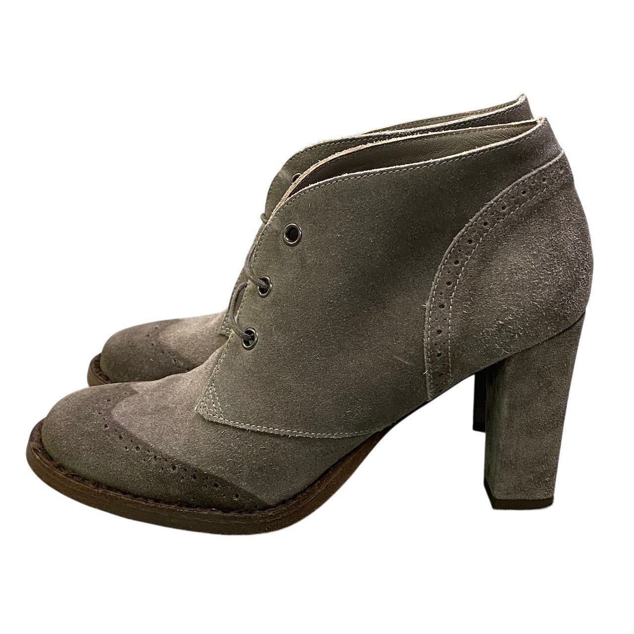 3e16 BRUNELLO CUCINELLI ブルネロクチネリ スエードレザー アンクルブーツ サイズ37 グレージュ シューズ 靴 ウイングチップ イタリア製t18r