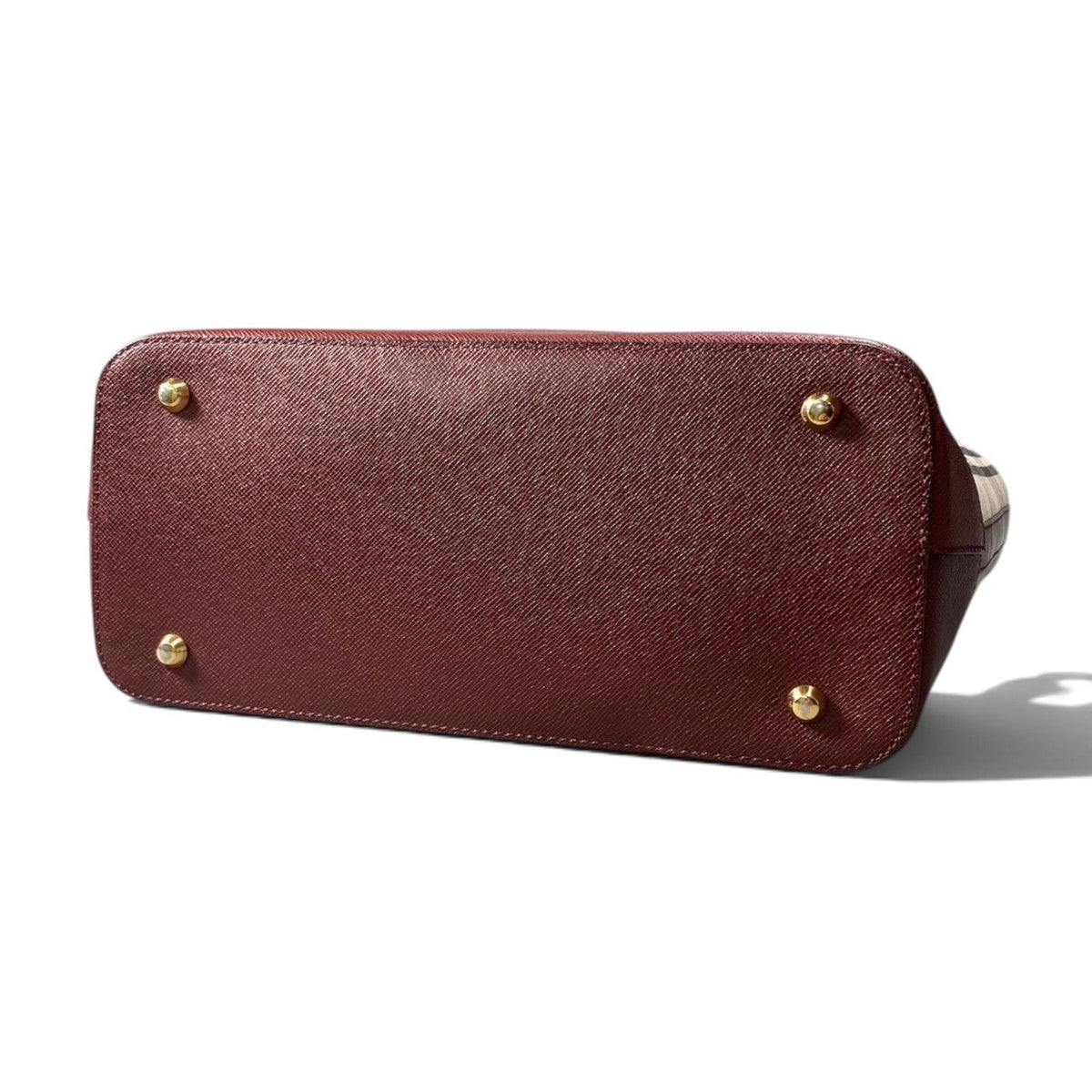 h13【美品】BURBERRY ハンドバッグ ノバチェック  ベージュ ボルドー キャンバス レザー レディース 女性用k02i
