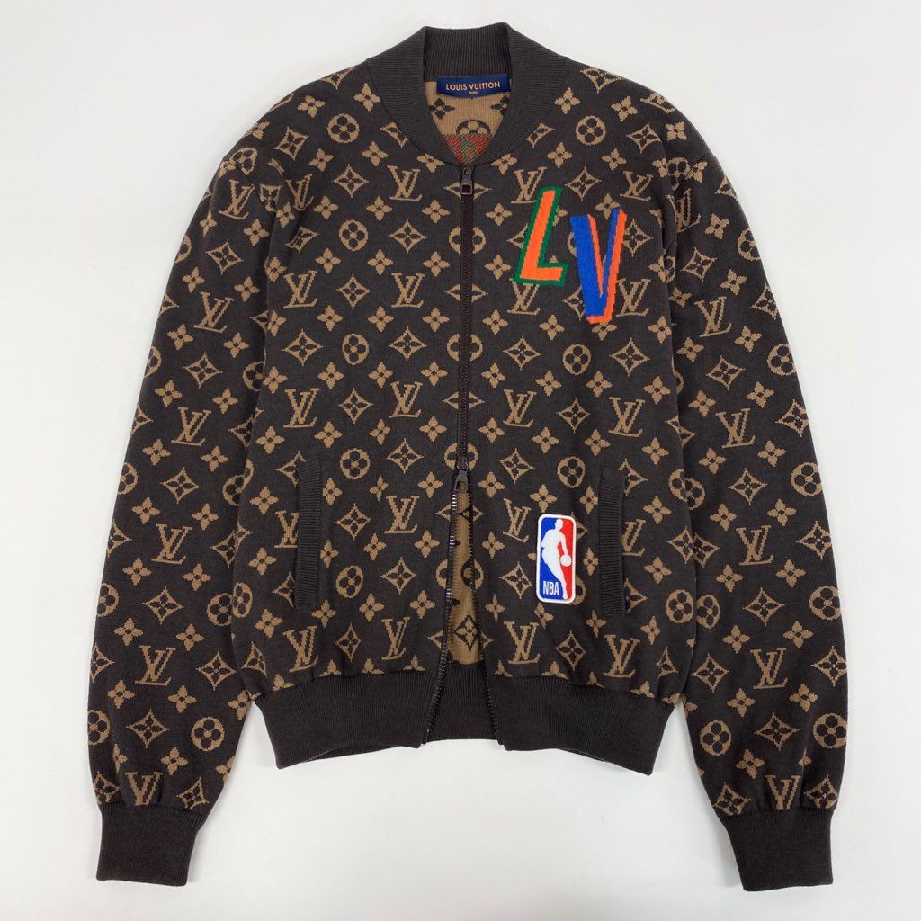 1l8 イタリア製 LOUIS VUITTON ルイヴィトン NBAモノグラム グラフィックジップアップニットブルゾン ジャケット RM212M ZLL HLN11W サイズS ブラウン ウール100％ メンズ 秋冬