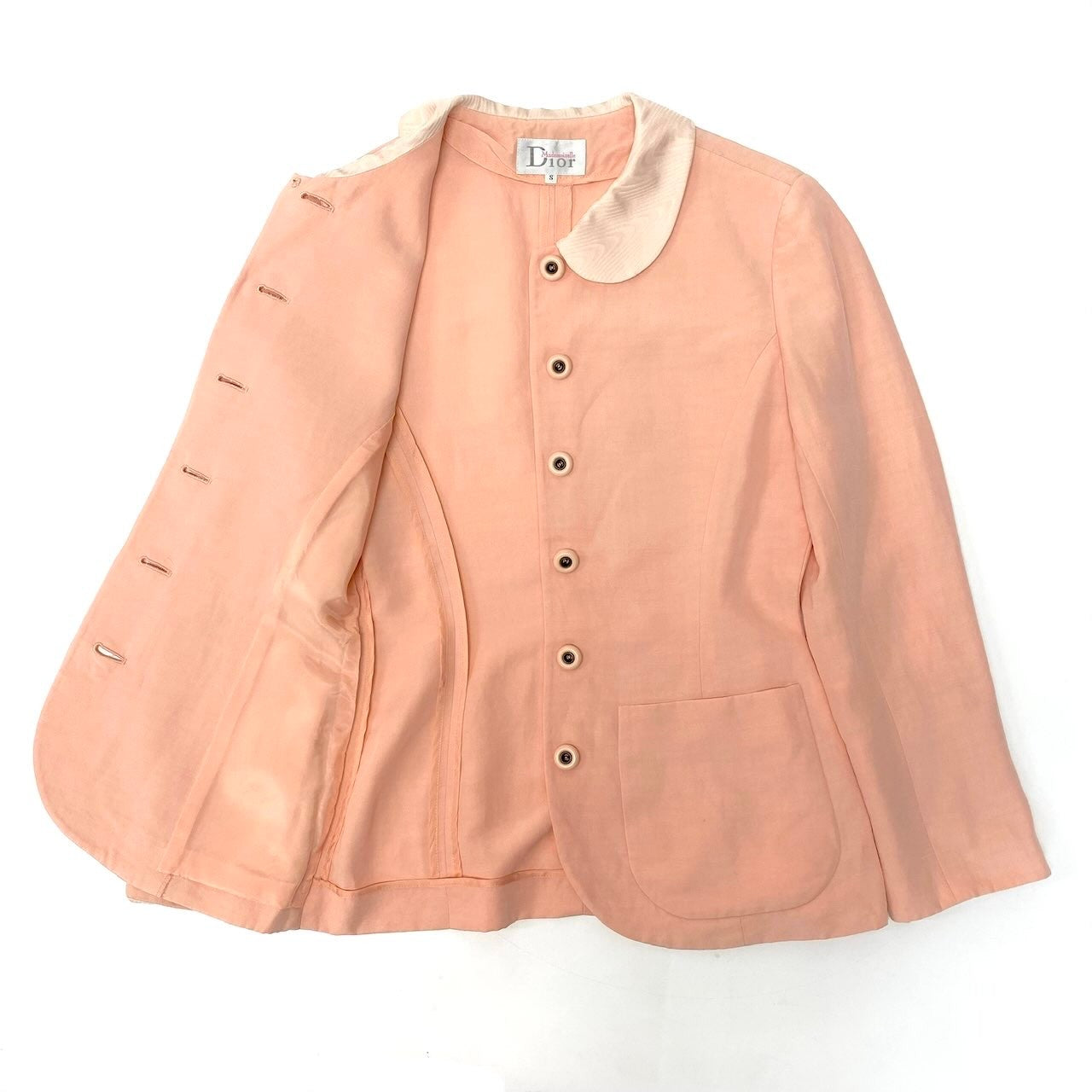 15c24 Mademoiselle Dior マドモアゼル ディオール スカートセットアップ ジャケット タイトスカート 丸襟 Sサイズ ピンク系 レディース 女性用o07t