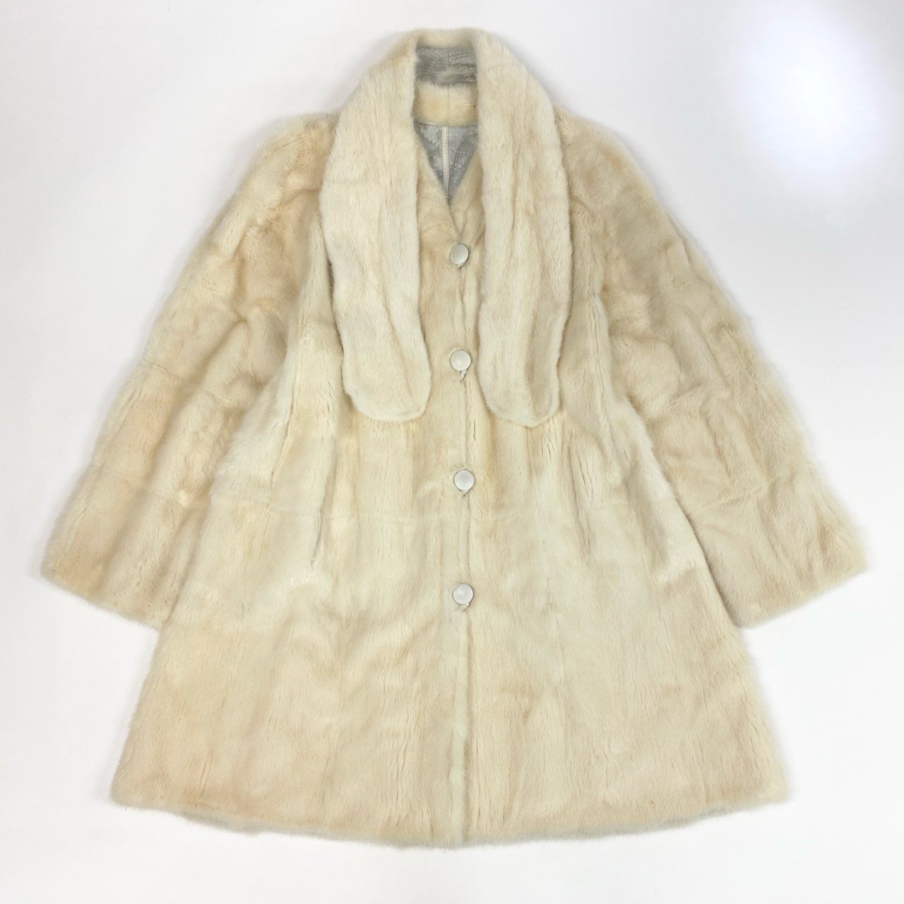 20k2《希少》 ショール付き パールミンク ロングコート 98cm ホワイト 最高級本毛皮 ノーカラー 裾広がり PEARL MINK FURt18r