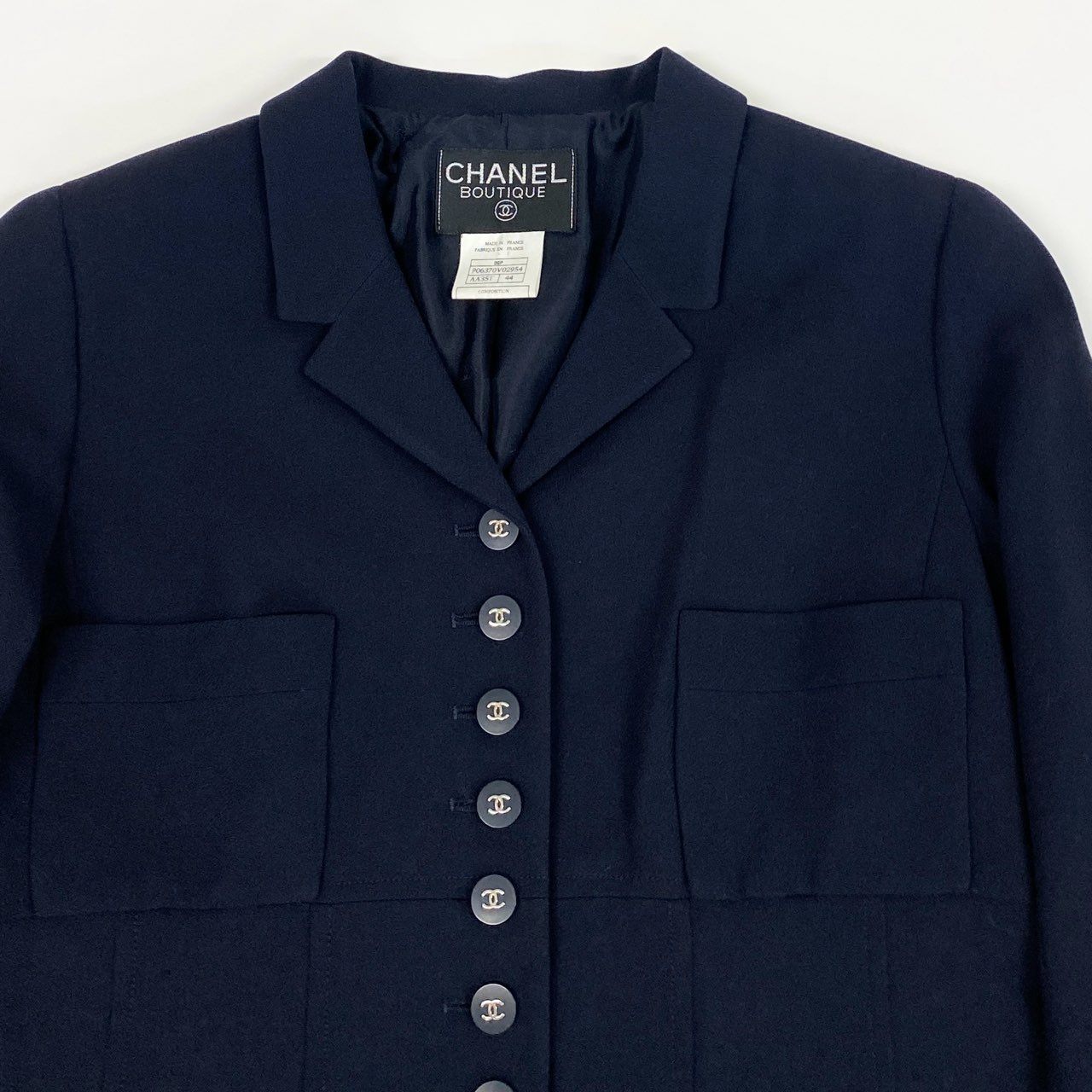 Cb16 Vintage CHANEL シャネル 1996 ロングジャケット テーラードジャケット ココマークボタン P06370 42 ダークネイビー ウール レディースu02t
