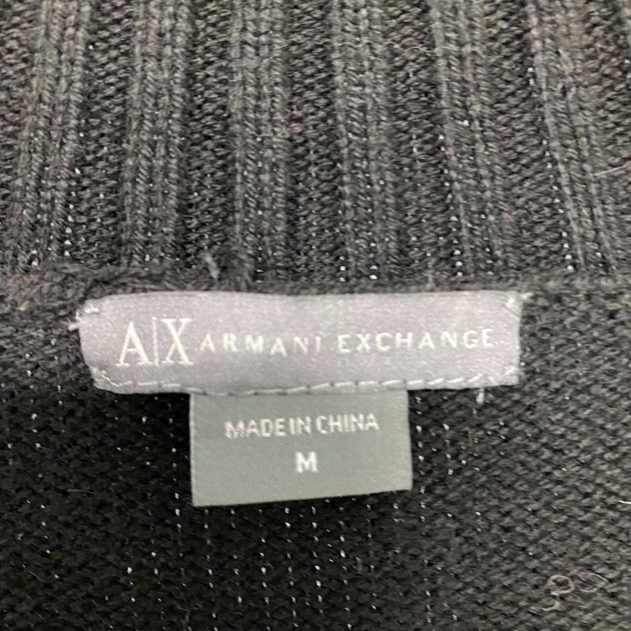 45h16 ARMANI EXCHANGE アルマーニエクスチェンジ ロングスリーブ ニットジャケット リブネック  サイズM ブラック レディース 女性用o07t