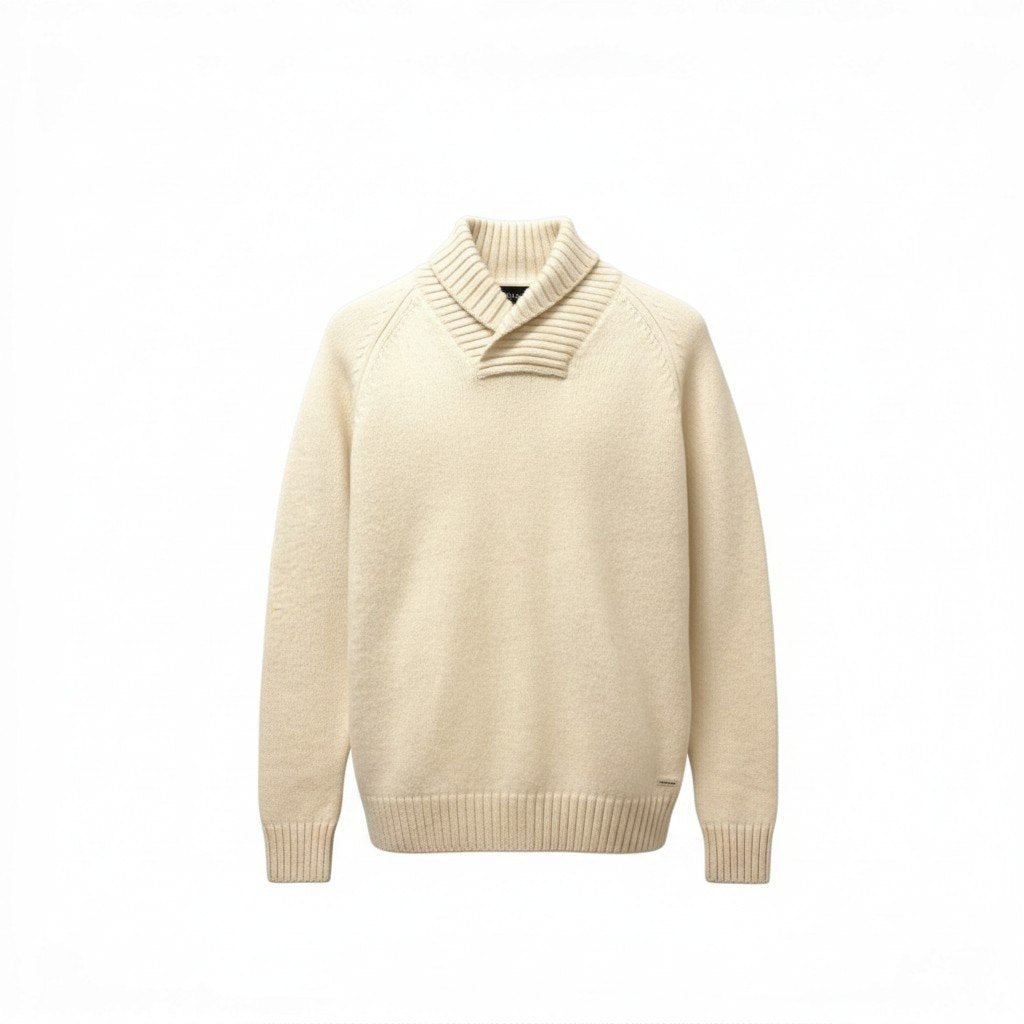 73c13 Papas パパス ヘチマ襟 プルオーバー ニット セーター トップス S クリーム カシミヤ混ウール メンズu02t