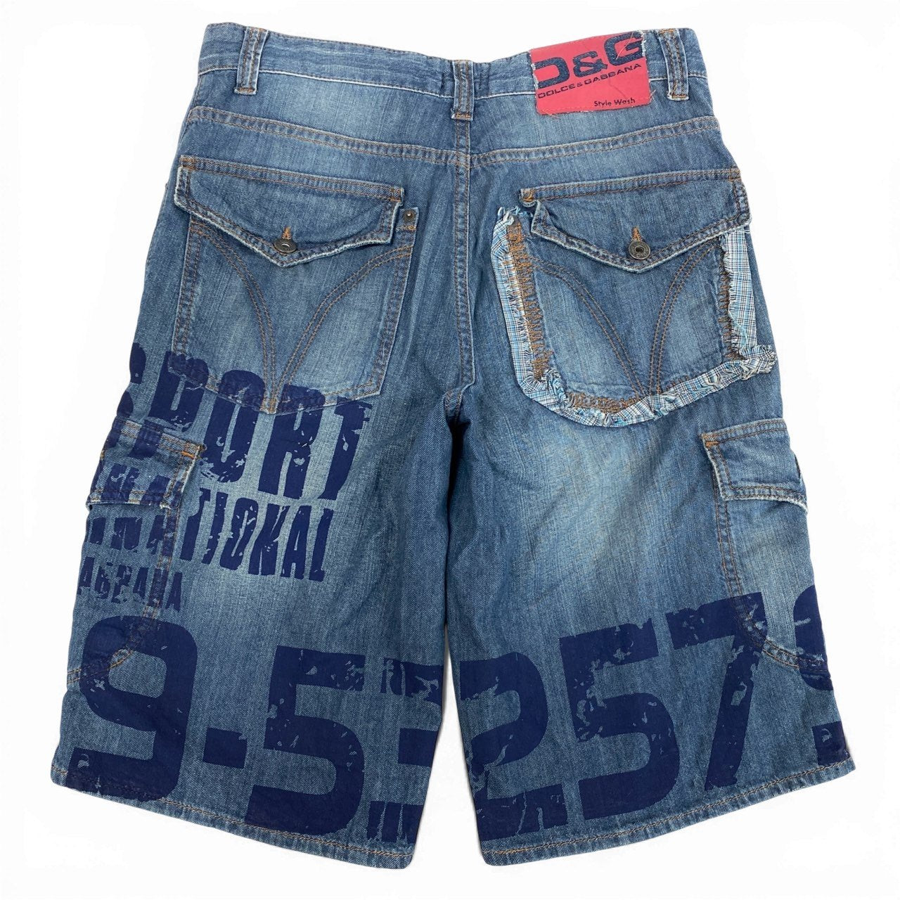 AL22 DOLCE&GABBANA ドルチェアンドガッパーナ 00`s vintage Y2K デニムカーゴパンツ ハーフパンツ ショート ダメージ ペイント加工 メンズ 紳士服 29 / 43 ブルーk02i