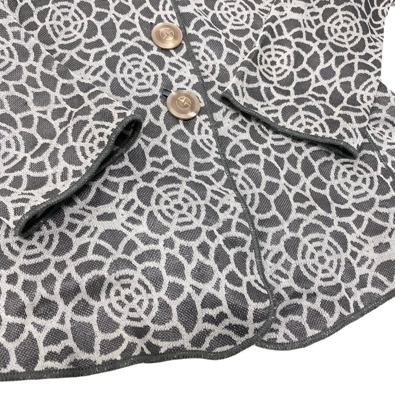 55h9 ARMANI COLLEZIONI アルマーニコレツィオーネ ニットジャケット ロングスリーブ カーディガン 総柄 サイズ38 グレー レディースu02t