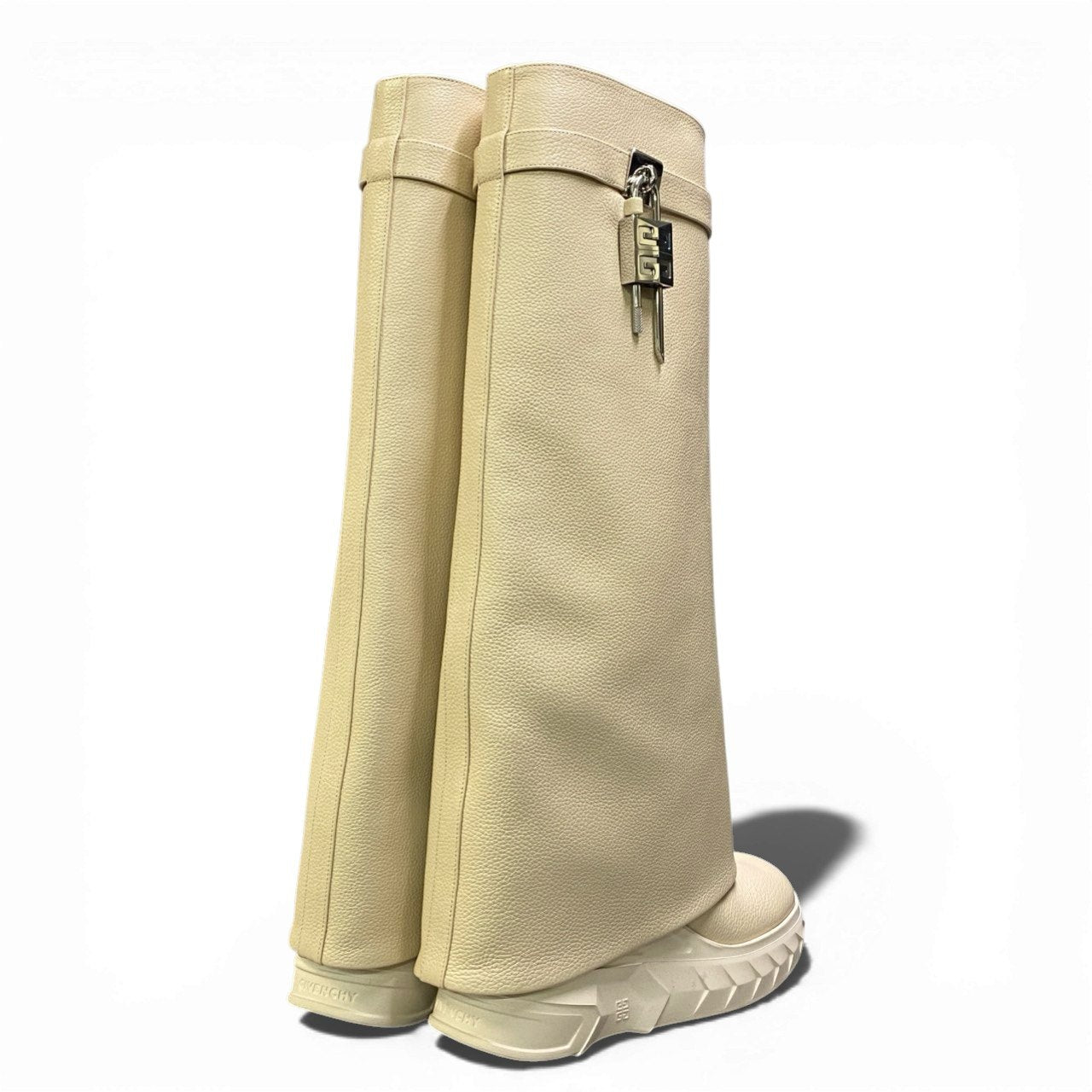 b17 《極美品》 GIVENCHY ジバンシー Shark Lock boots シャークロックブーツ ロングブーツ 39 アイボリー レザー レディースk02i