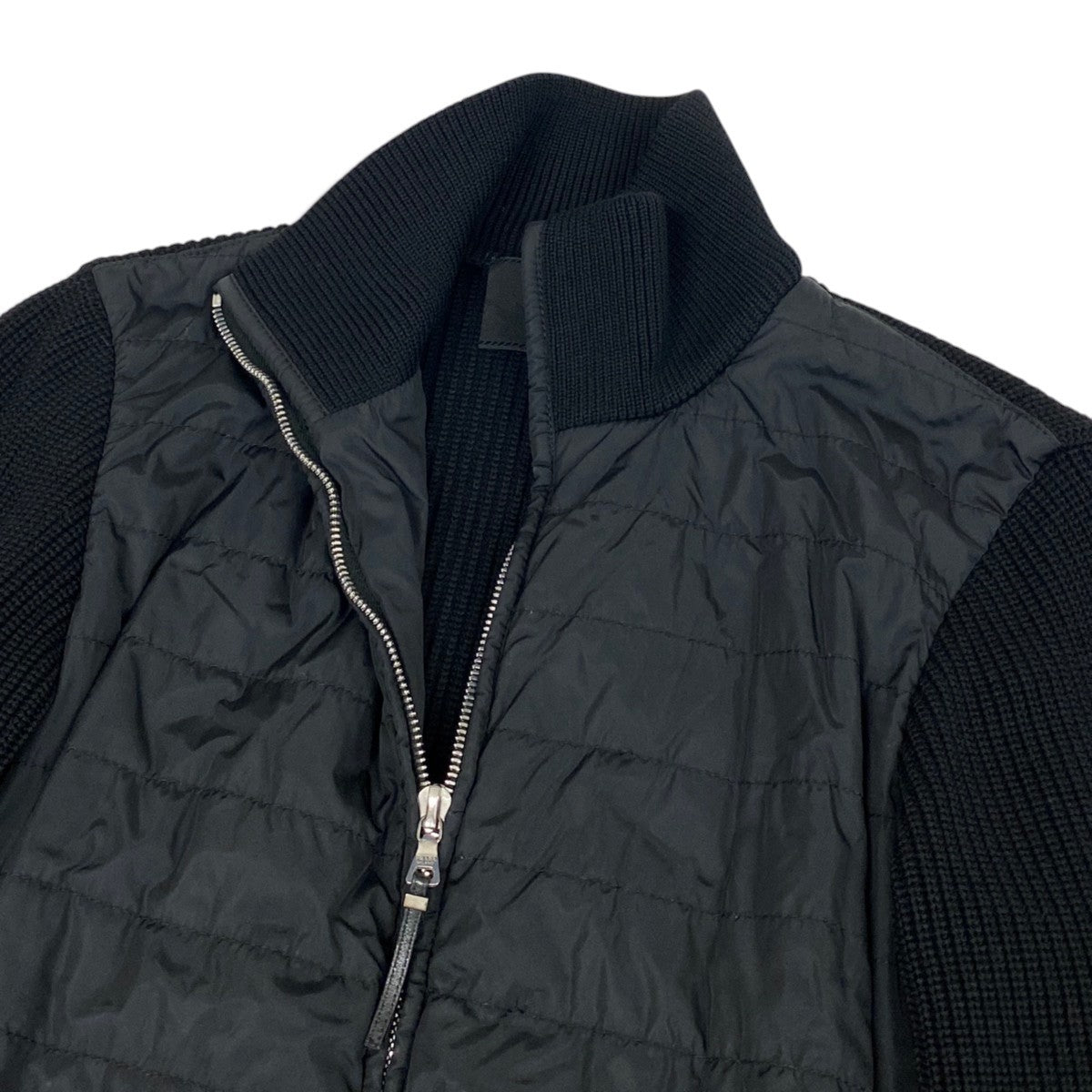 Ej19 PRADA プラダ 二ット切替 ジップアップジャケット サイズ38 ブラック レディースu02t