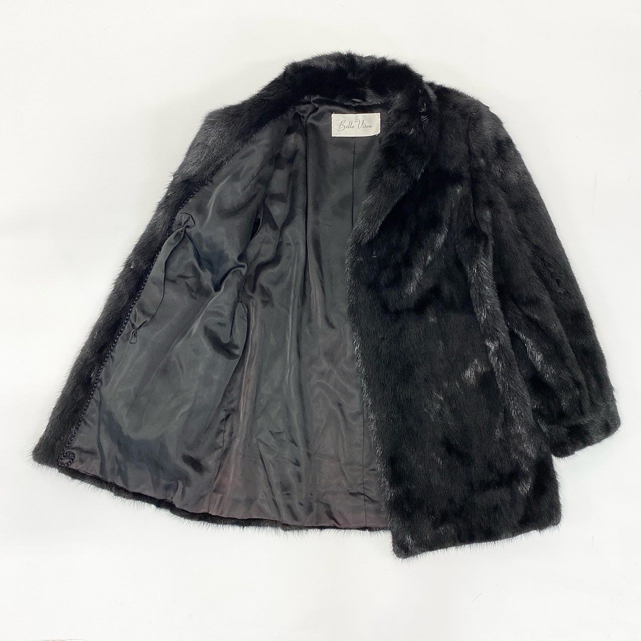 74j6 Belle Vison ベルビジョン SAGA MINK サガミンク ダークミンク 毛皮コート ミンクコート セミロングコート 13サイズ ブラック レディースt18r