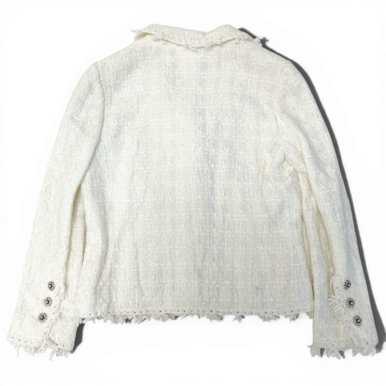 Ca15 CHANEL シャネル 2005 カメリアボタン ツイードジャケット 05C Tweed Jacket P24873V15453 42 ホワイト レディースo07t