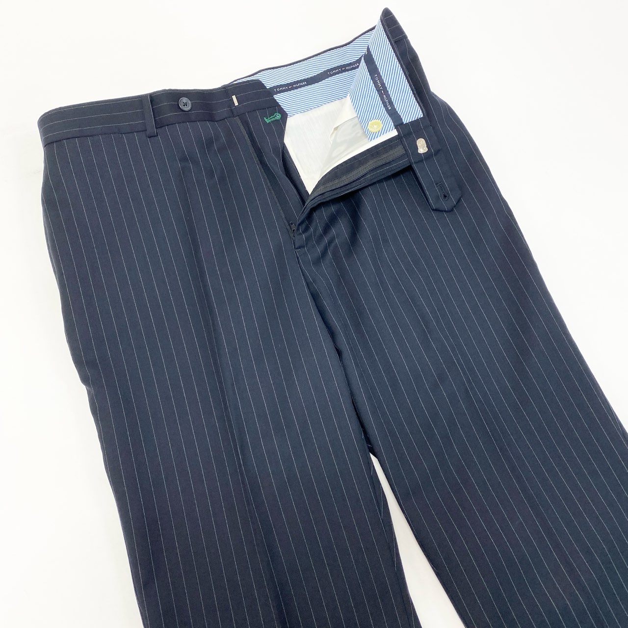 6k1《美品》 TOMMY HILFIGER トミーヒルフィガー セットアップスーツ シングル 2B ストライプ テーラードジャケット スラックス  ネイビー ウール100％o07t