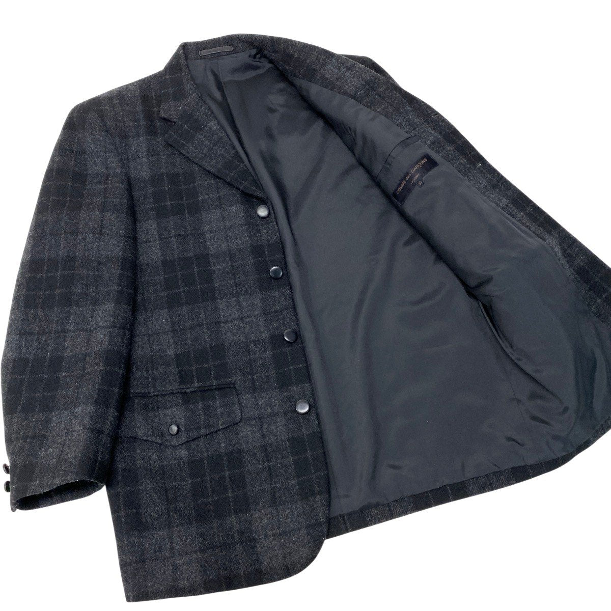 54h22 COMME des GARCONS HOMME コムデギャルソン 4つボタン チェック柄 テーラードジャケット サイズM ブラック D-TK9210t18r