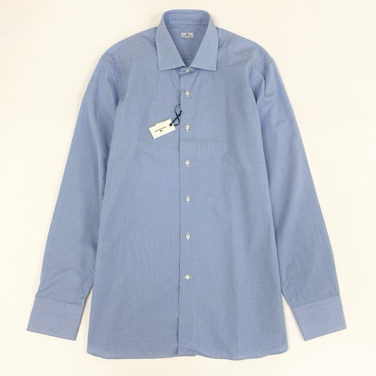 7f8 《未使用品》タグ付 SONRISA ソンリーサ ワイドカラー ドレスシャツ 長袖シャツ チェック柄 ビジネス◎ 大きいサイズ 42 16 1/2 ブルー コットン