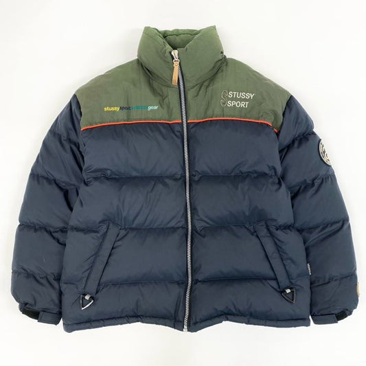 80g23 STUSSY SPORT ステューシー スポーツ 90s VINTAGE OLD STUSSY ダウンジャケット L カーキ ネイビー ヴィンテージ_