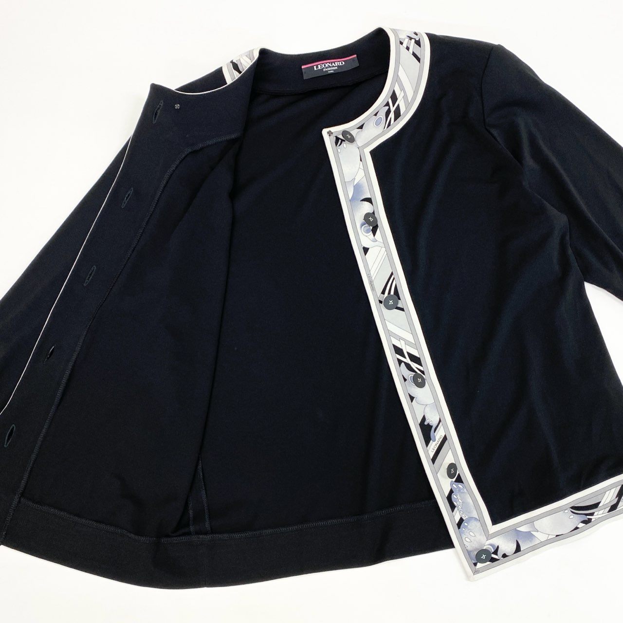 2k19 LEONARD レオナール カーディガン カンカン素材 羽織り トップス ストレッチ 0199560 Mサイズ ブラック レディースu02t