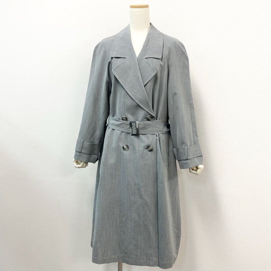 35j22 《美品》 Leilian レリアン ベルテッドコート 薄手スプリングコート 羽織り アウター サイズ9 グレー シルク レディースu02t