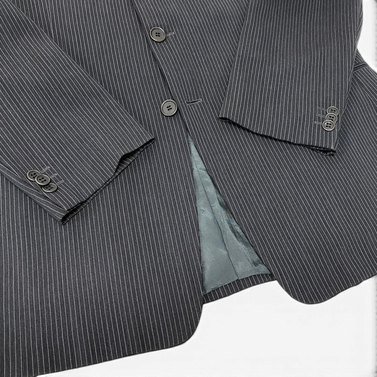 92g27 ARMANI COLLEZIONI アルマーニコレツィオーネ セットアップ シングルスーツ 3B ストライプ柄 テーラードジャケット タックパンツ サイズ50 グレー メンズ 紳士服o07t