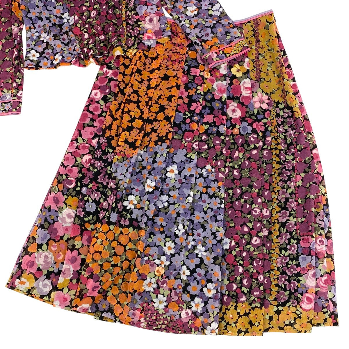 22f11 LEONARD FASHION レオナール セットアップスカート シアーカットソー フレアスカート 花柄プリント カンカン素材 サイズM/67 マルチカラー レディースu02t