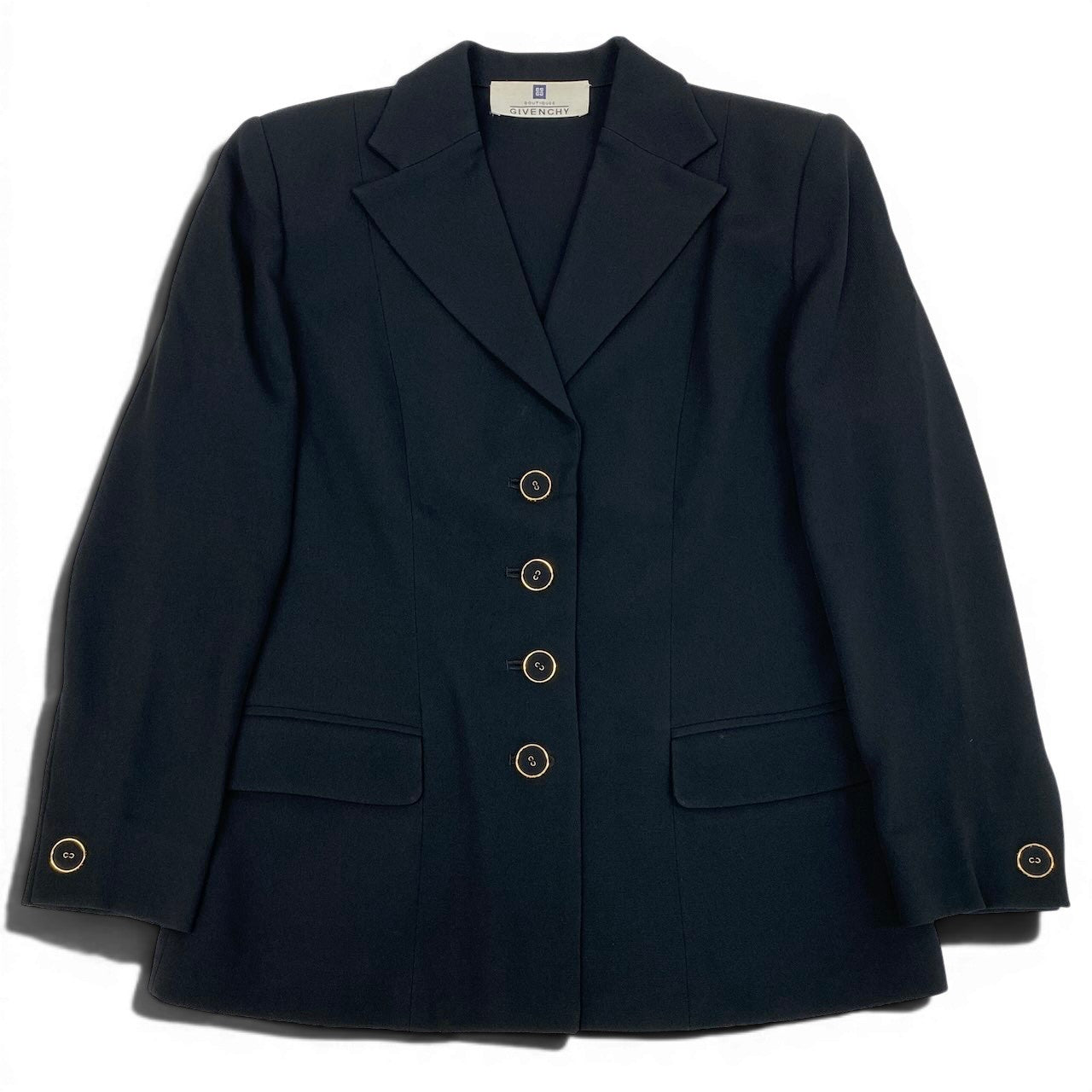 24e14 GIVENCHY ジバンシィ テーラードジャケット ゴールドボタン 羽織 38 ブラック アセテート レーヨン レディースo07t