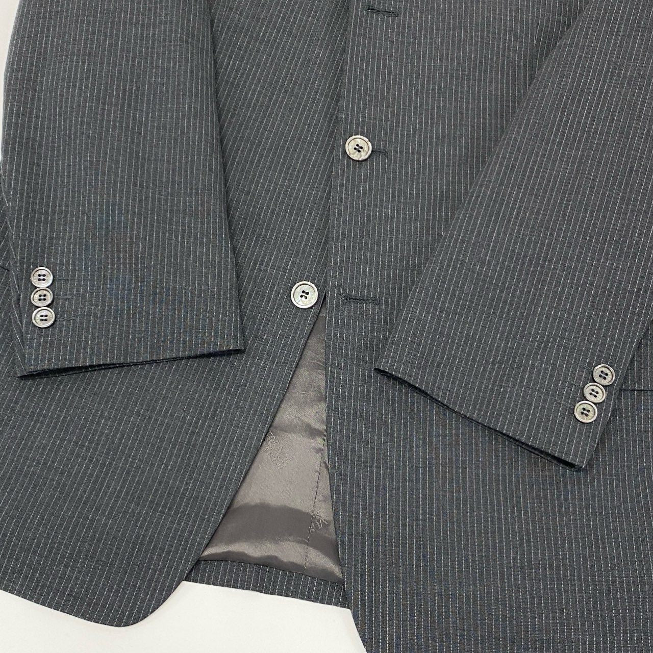 28k6 VERSACE COLLECTION ヴェルサーチ コレクション セットアップ スーツ ビジネス フォーマル 裏地総柄 ストライプ 48 グレー ウール メンズo07t