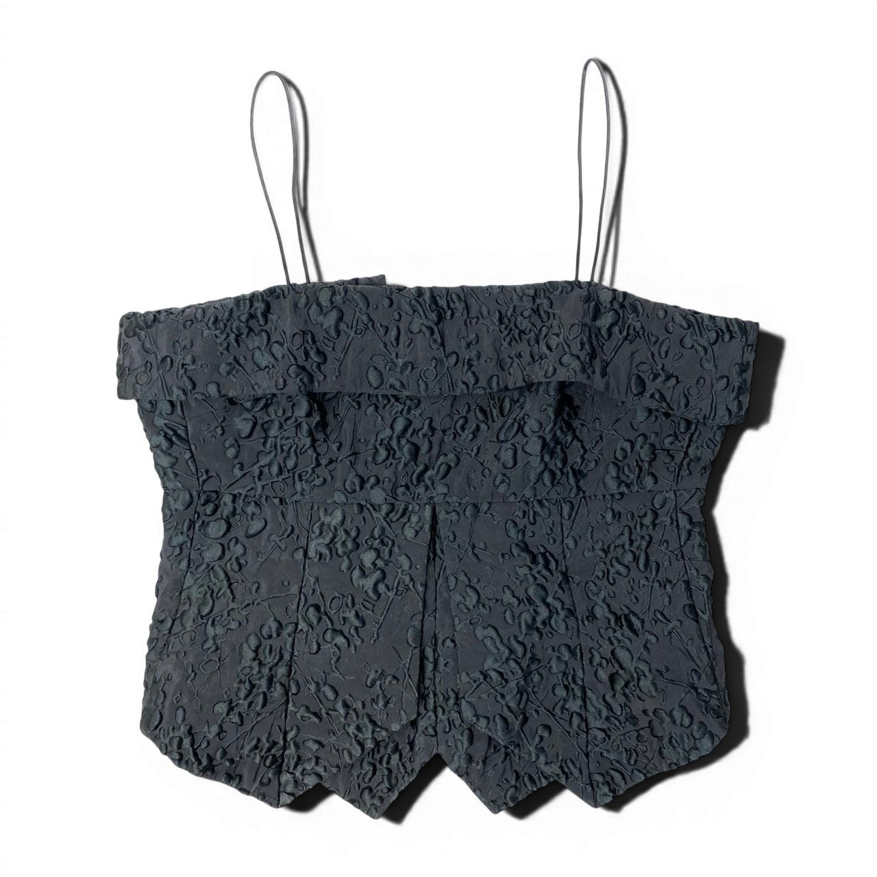 89g20 GIORGIO ARMANI ジョルジオアルマーニ キャミソール トップ 立体刺繡 サイズ42 ダークグレー レディースu02t