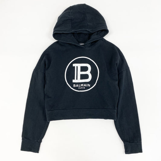 19g28 BALMAIN バルマン ロゴプリント サイドジップ プルオーバー パーカー フーディ BKUXV 001 14A ブラック コットン キッズ